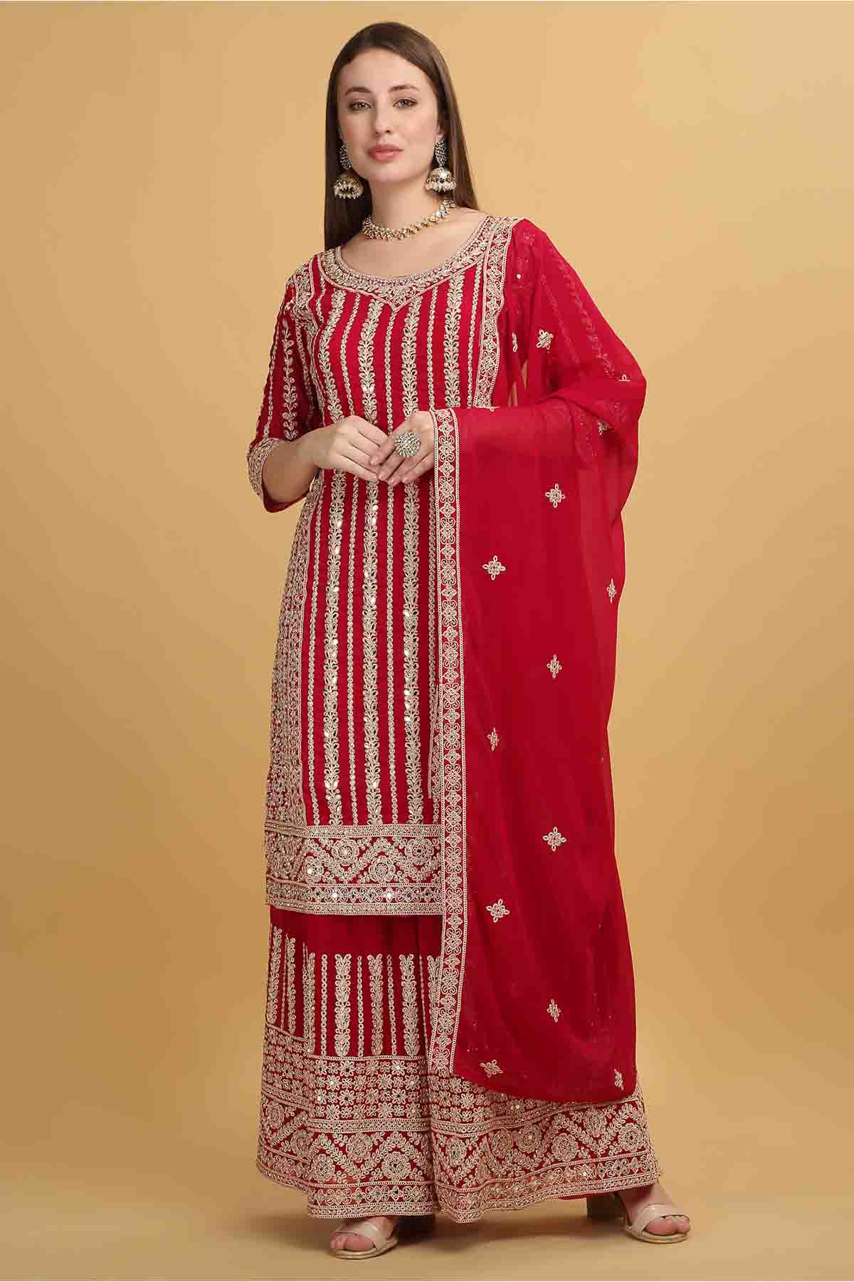 Buy Red Zari Embroidered Sharara Set by Aham Vayam for women online at ScrollnShops