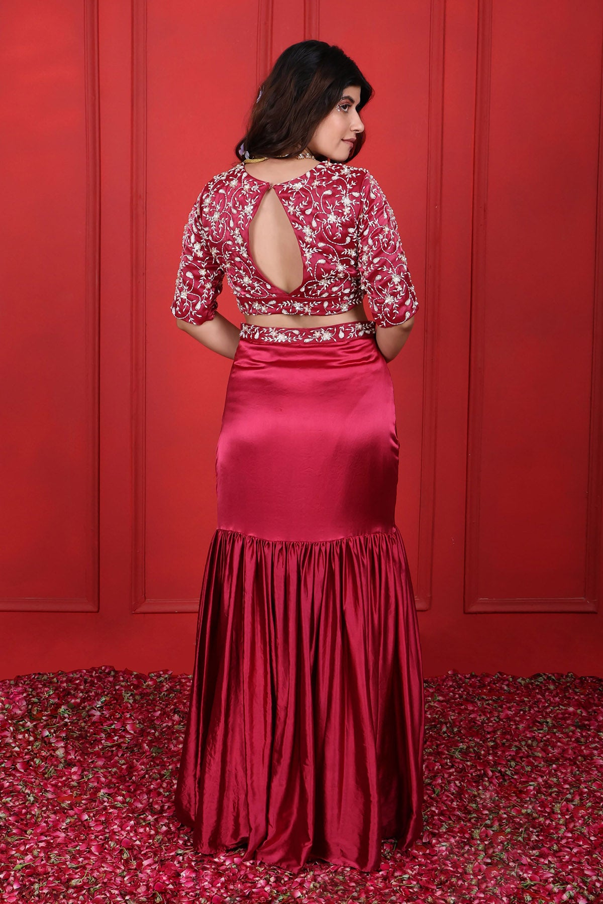 Red Zari Fish-Cut Lehenga Set