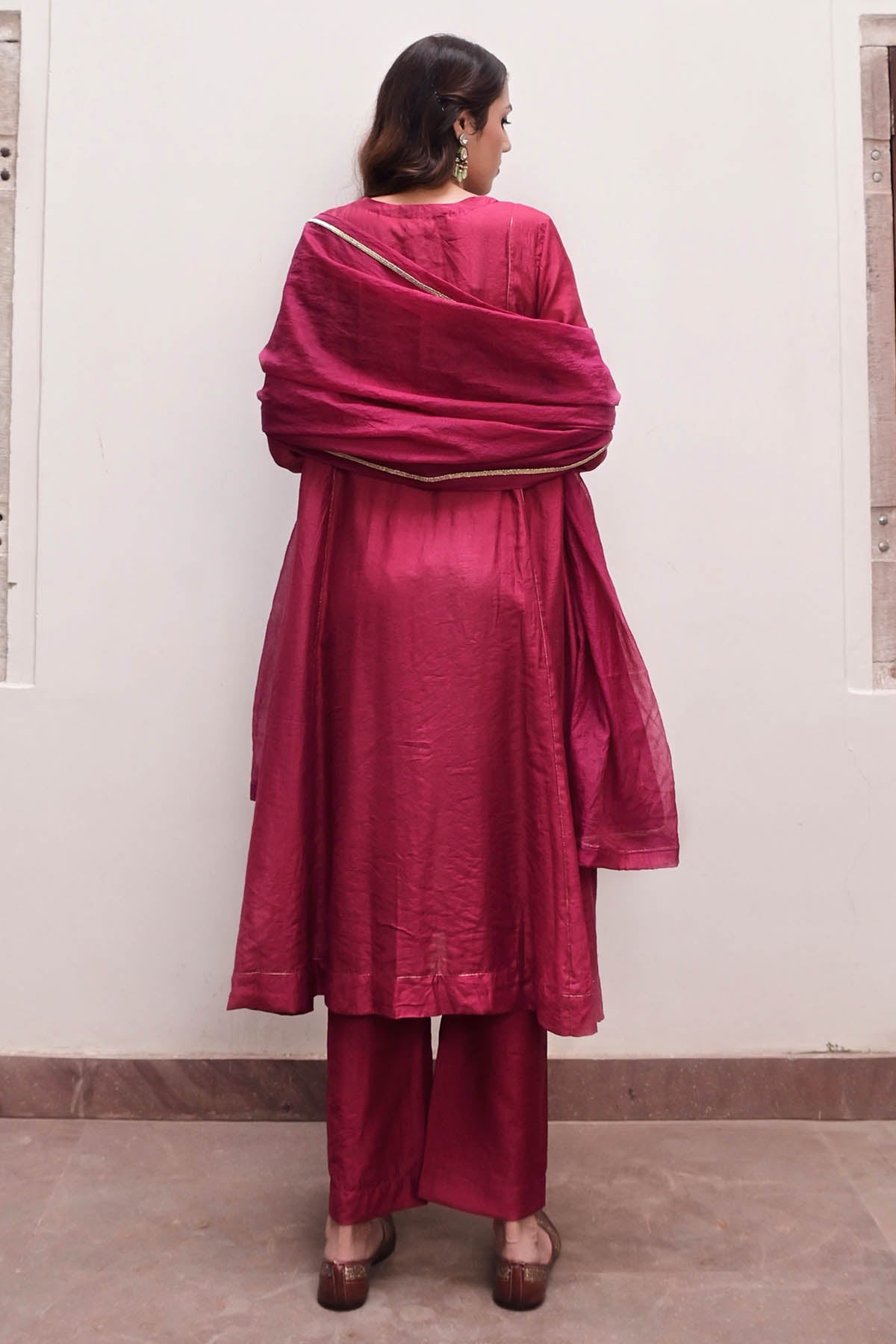 Red Zari Lace Work Kurta Set