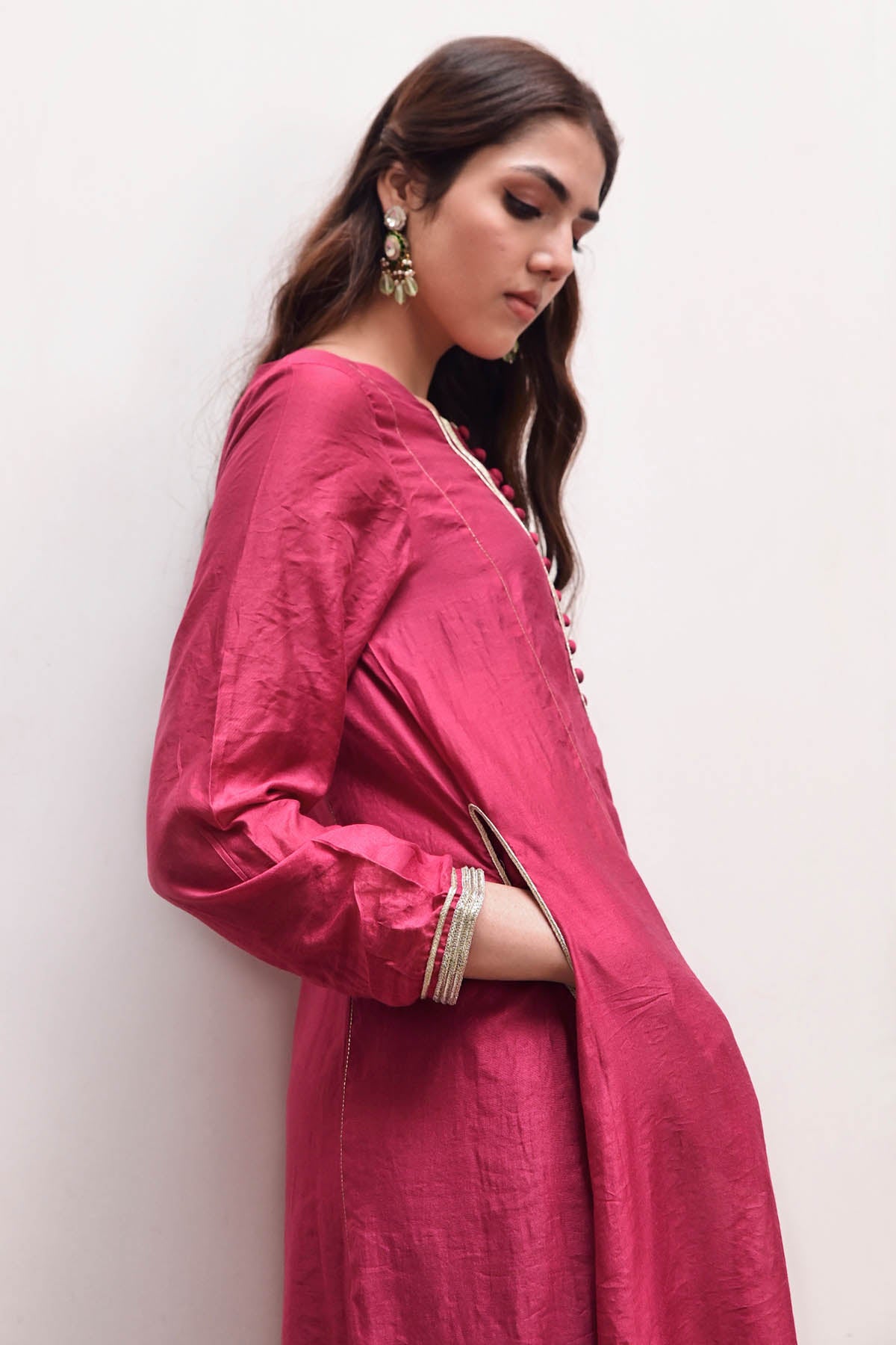 Red Zari Lace Work Kurta Set