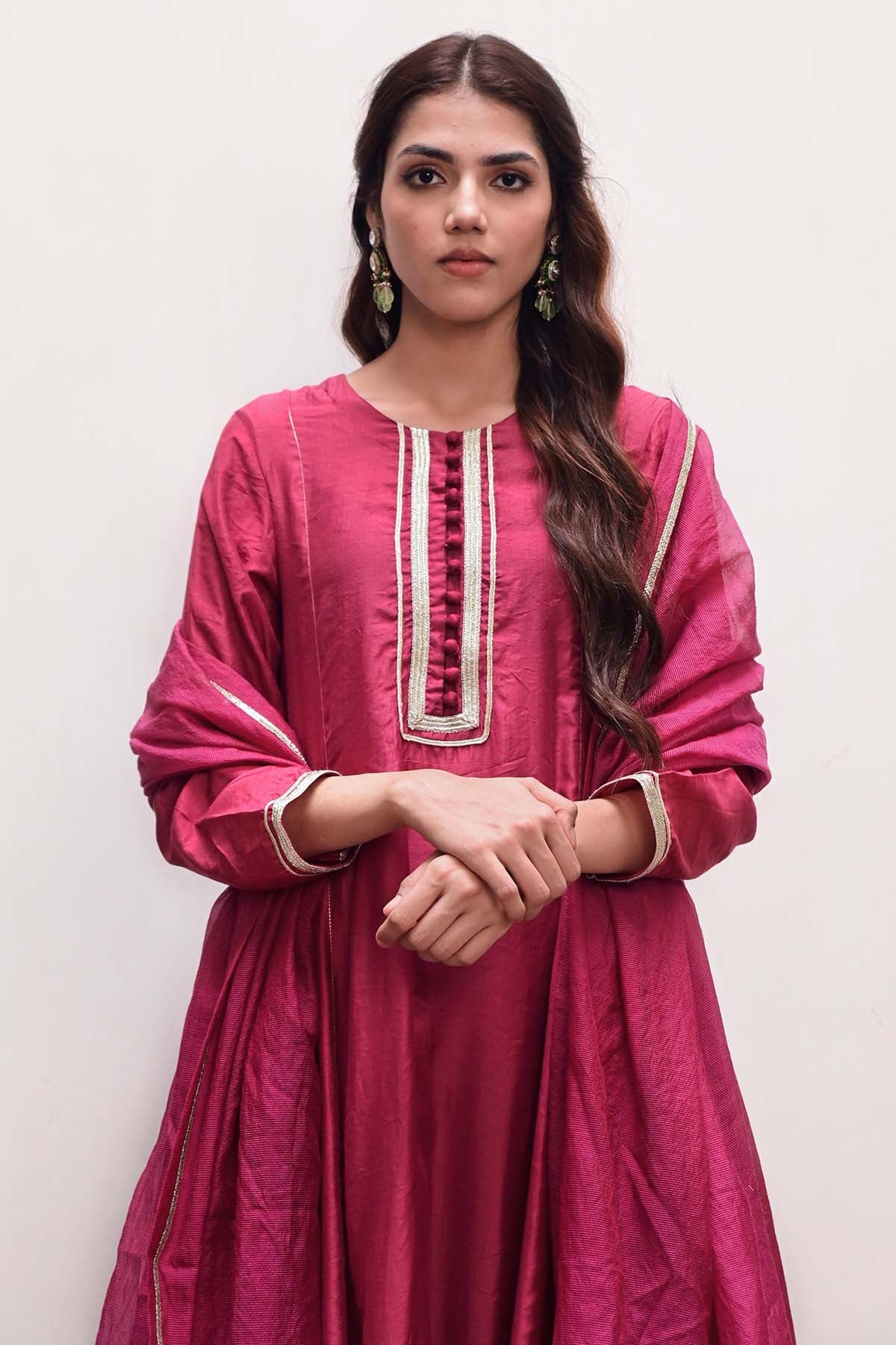 Red Zari Lace Work Kurta Set