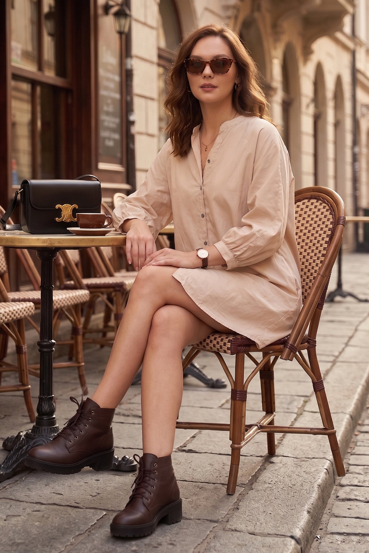 Relaxed Beige Shirt Style Dress
