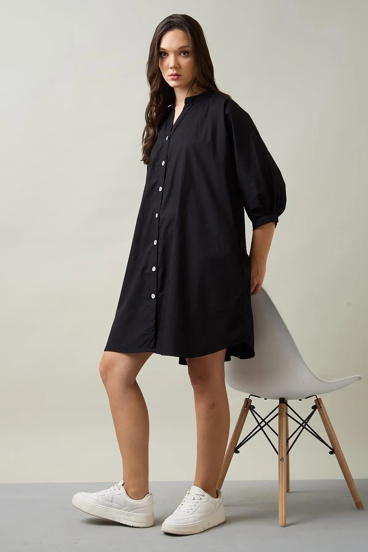 Relaxed Black Shirt Style Dress