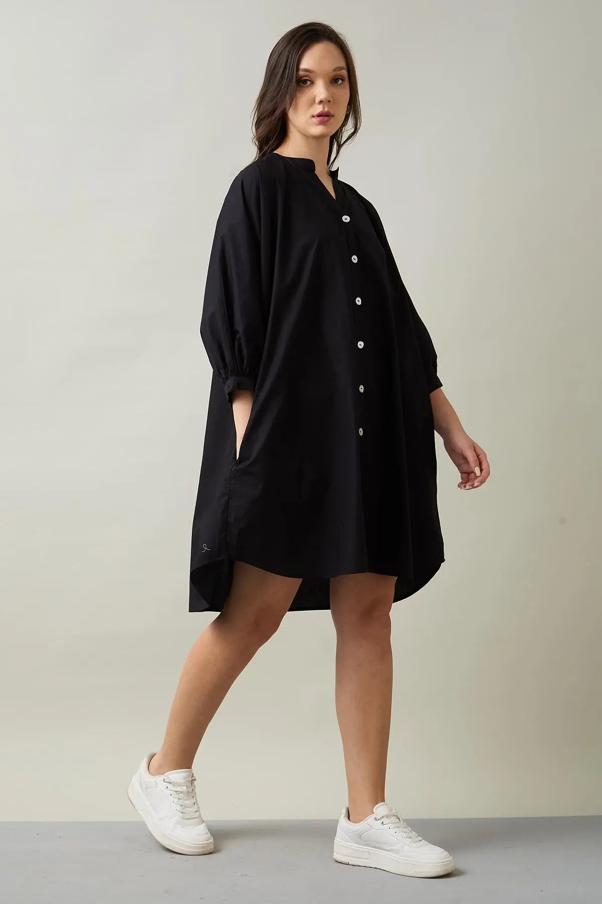 Relaxed Black Shirt Style Dress