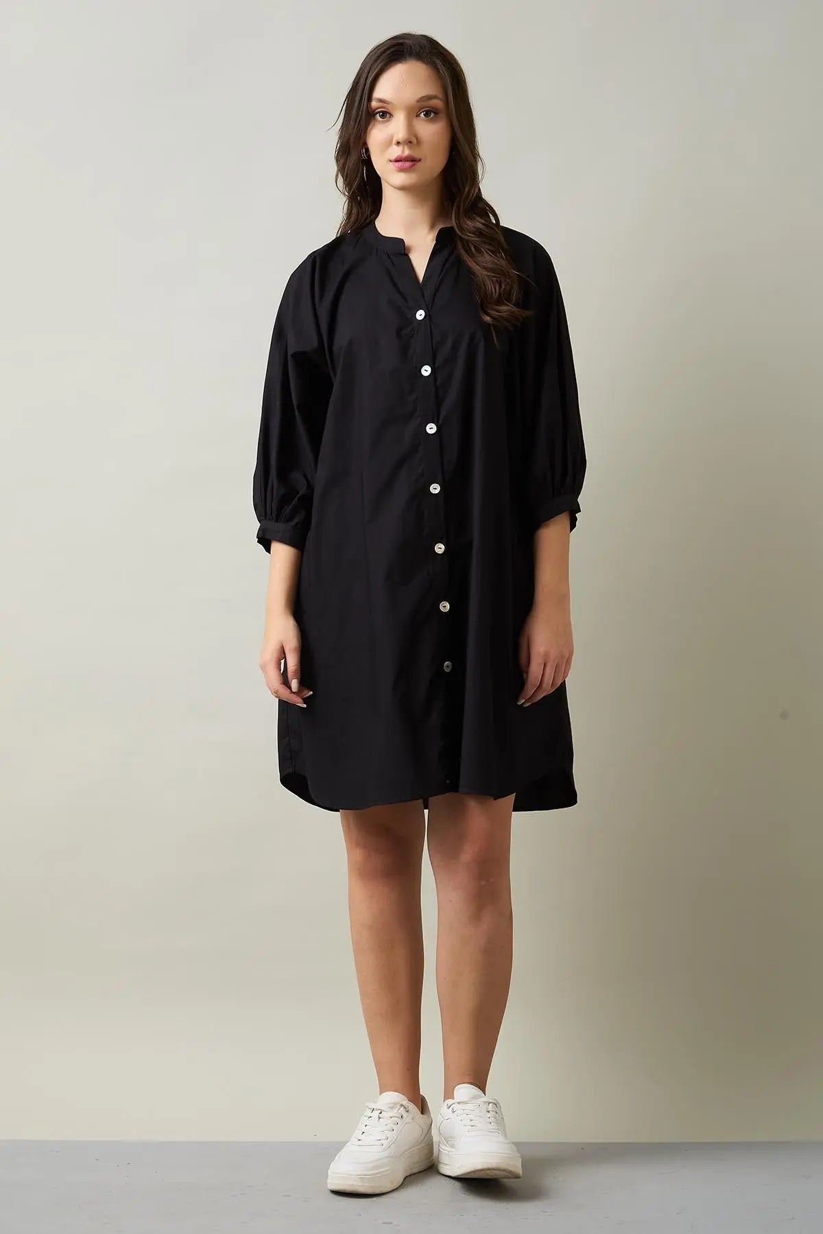 Buy Relaxed Black Shirt Style Dress for women by Sneha B online available at scrollnshops