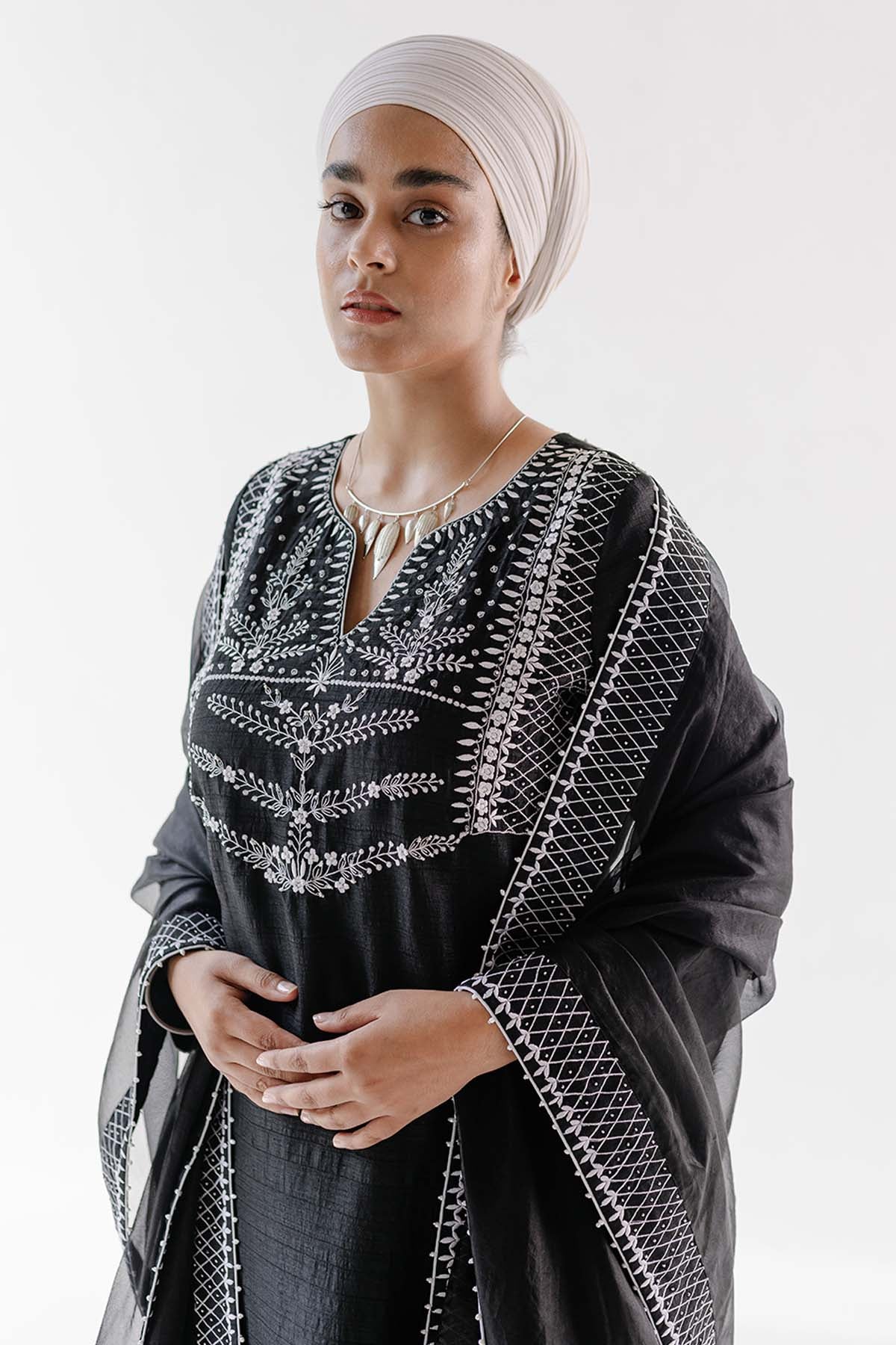 Yoke Embroidered Black Kurta Set