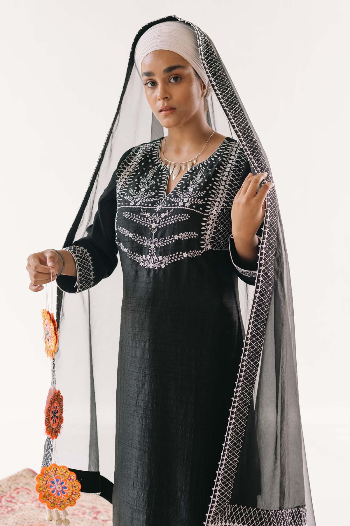 Yoke Embroidered Black Kurta Set