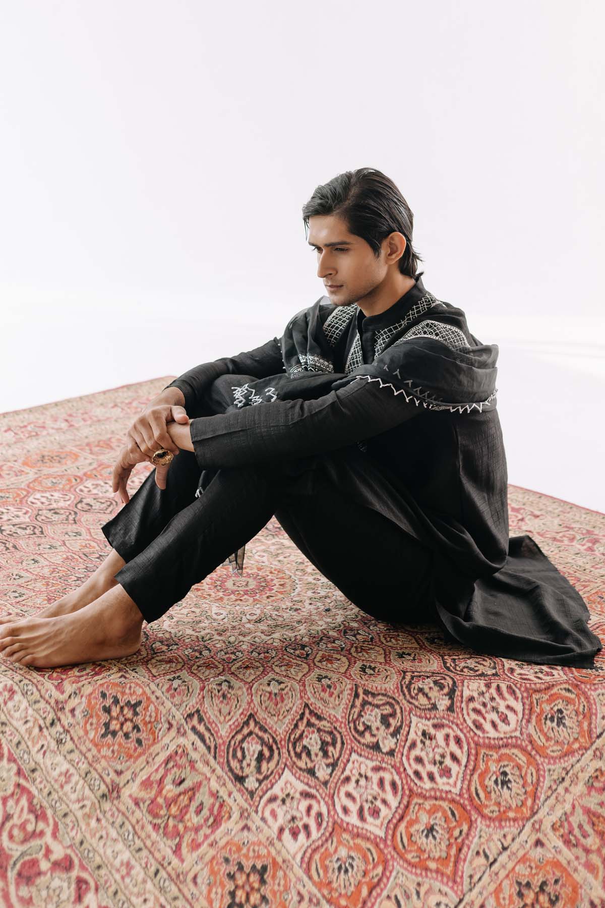 Resham Embroidered Black Kurta Set