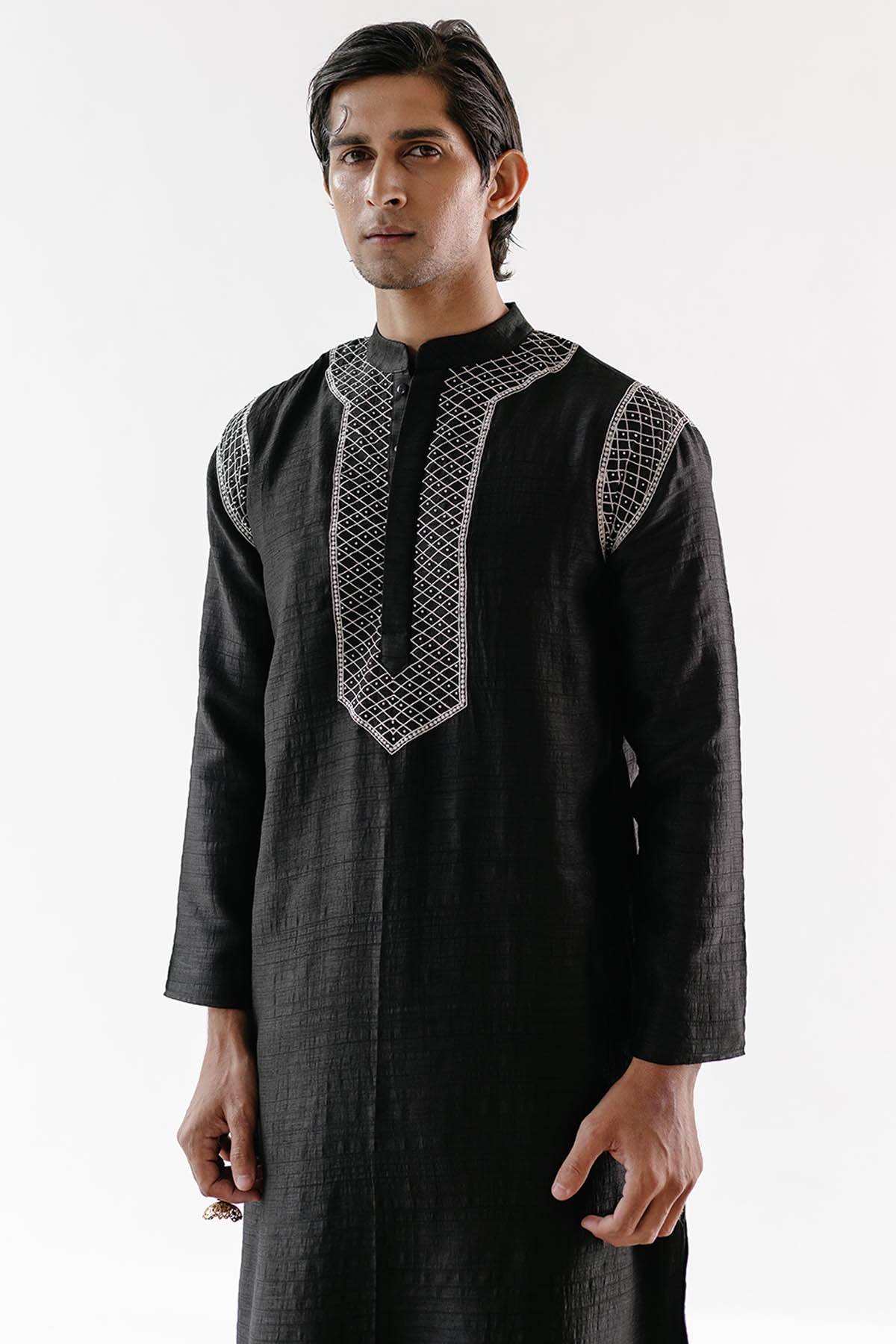 Resham Embroidered Black Kurta Set