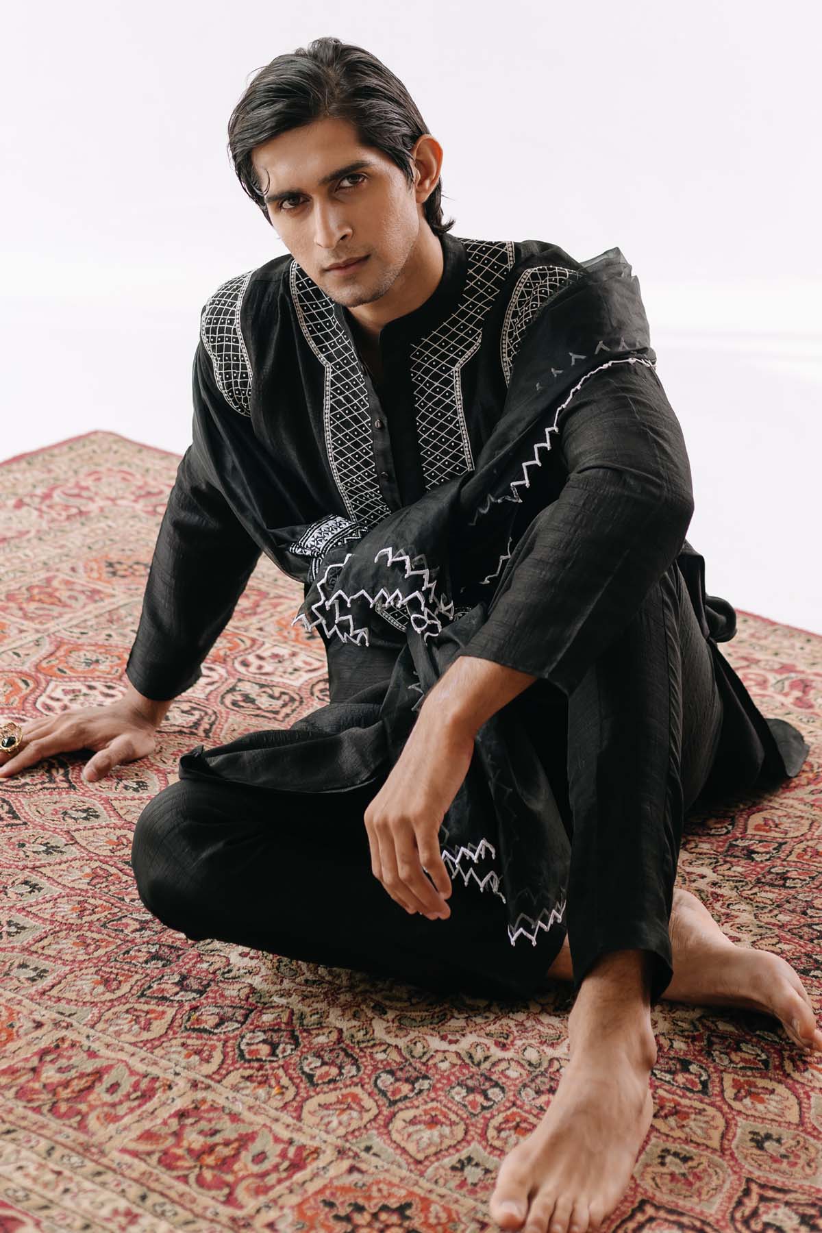 Resham Embroidered Black Kurta Set