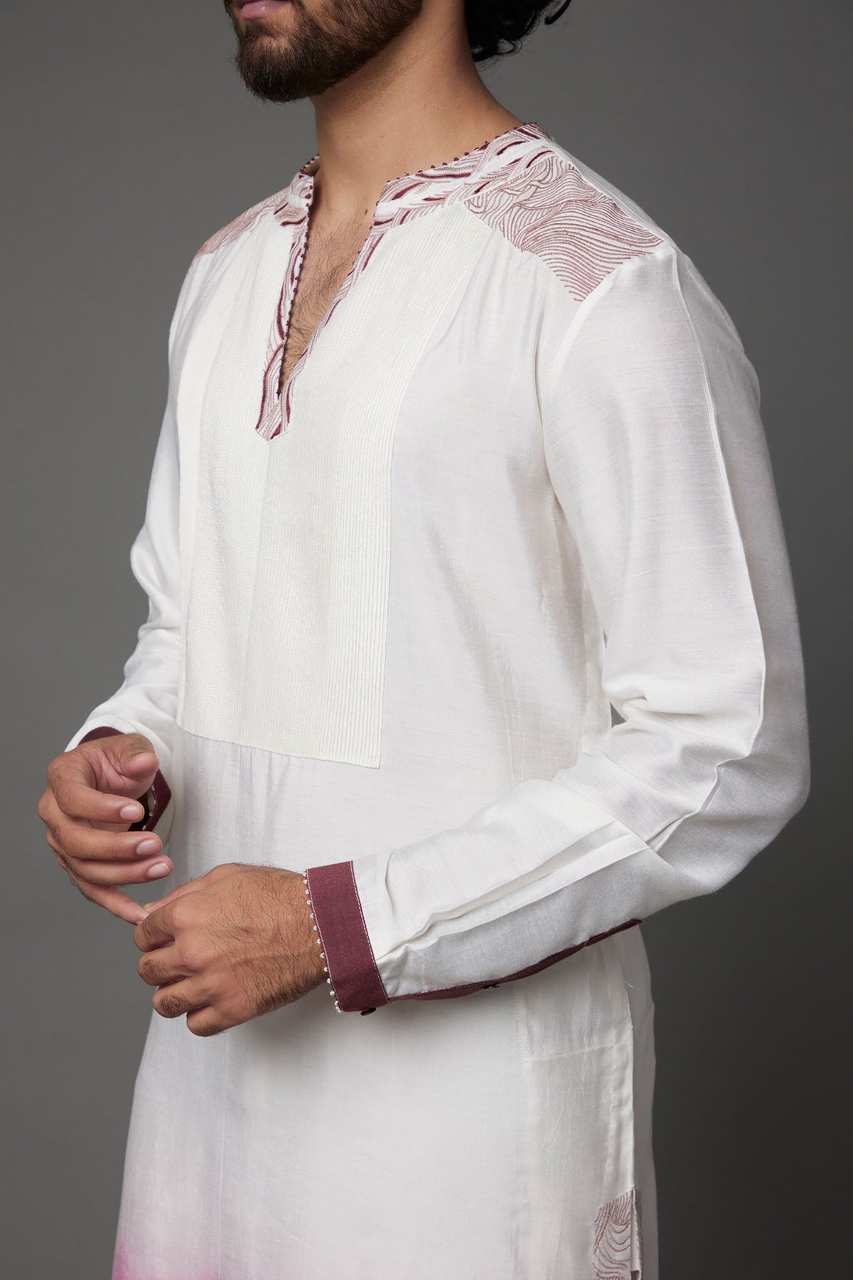 White Ombre Silk Kurta Set