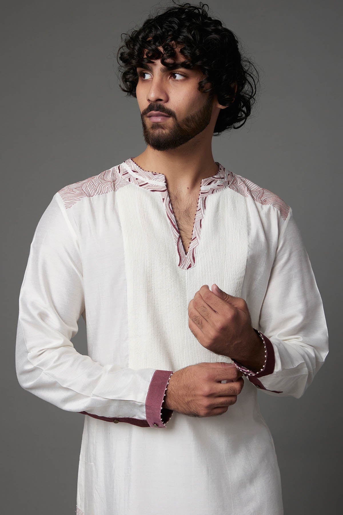 White Ombre Silk Kurta Set