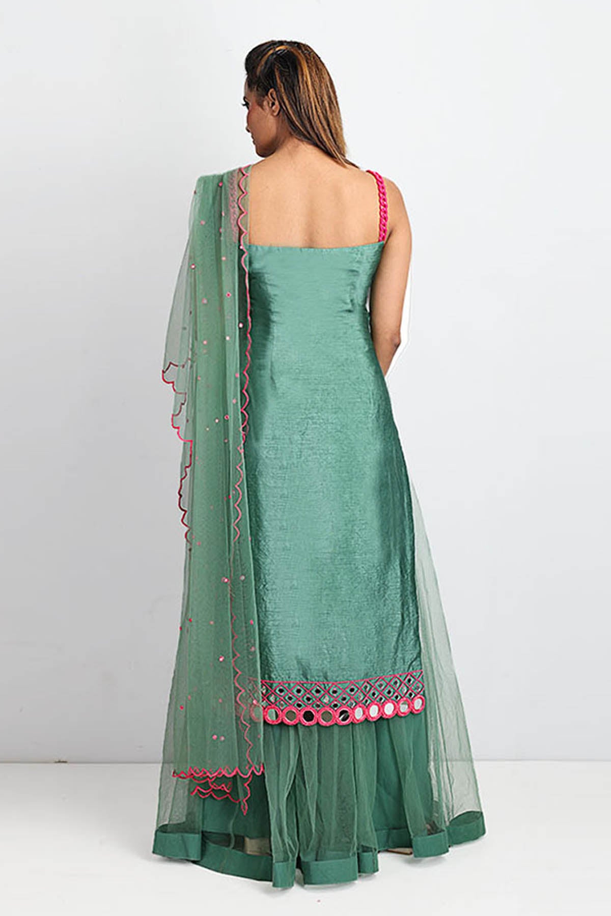 Green Mirror Work Kurta Set