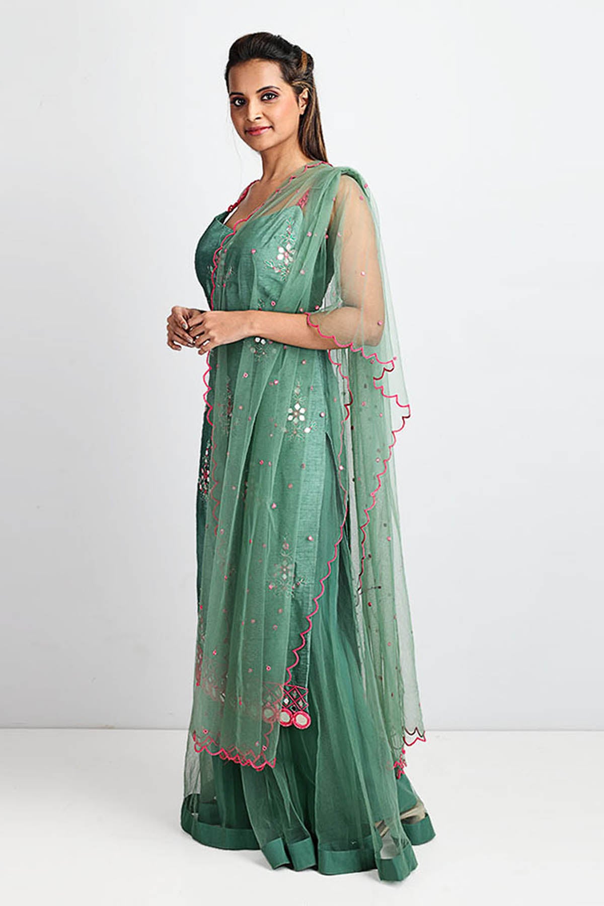 Green Mirror Work Kurta Set