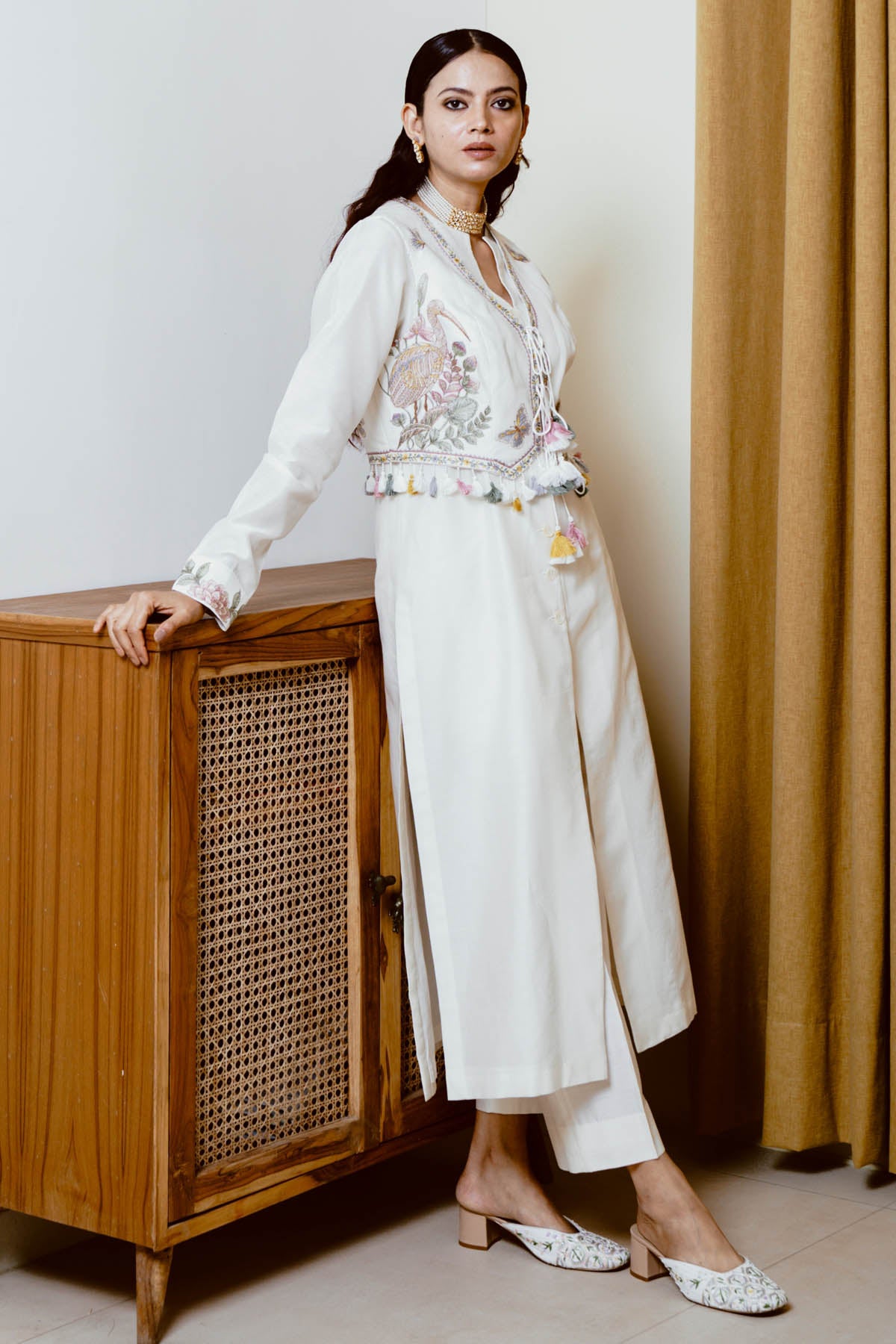 Ivory Resham Chanderi Kurta set