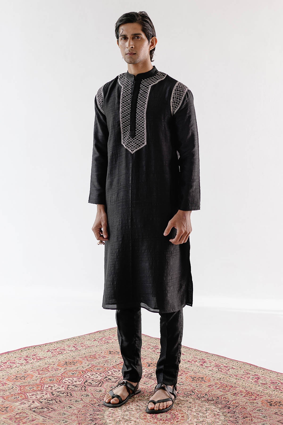 Resham Embroidered Black Kurta Set