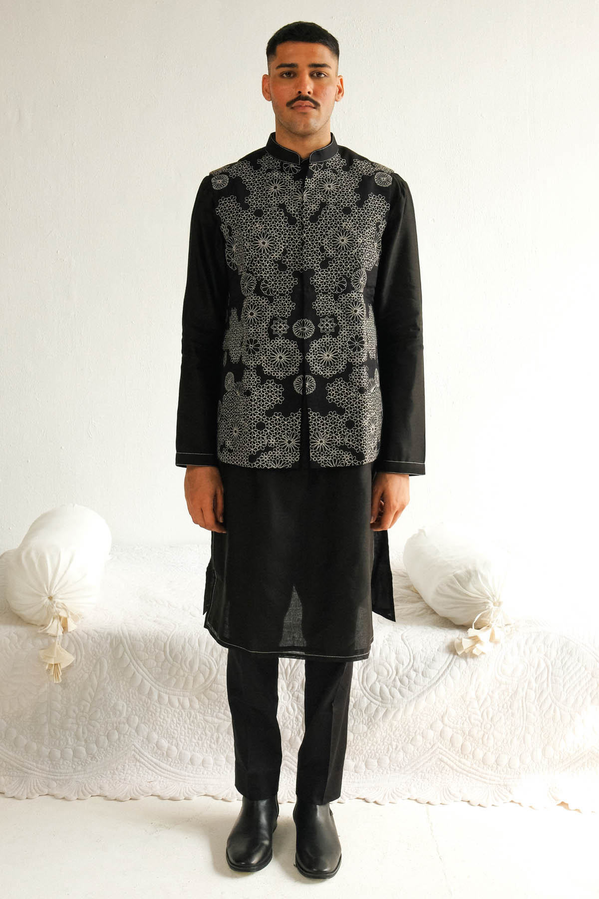 WABI SABI Resham Embroidered Bundi Set for men online at ScrollnShops