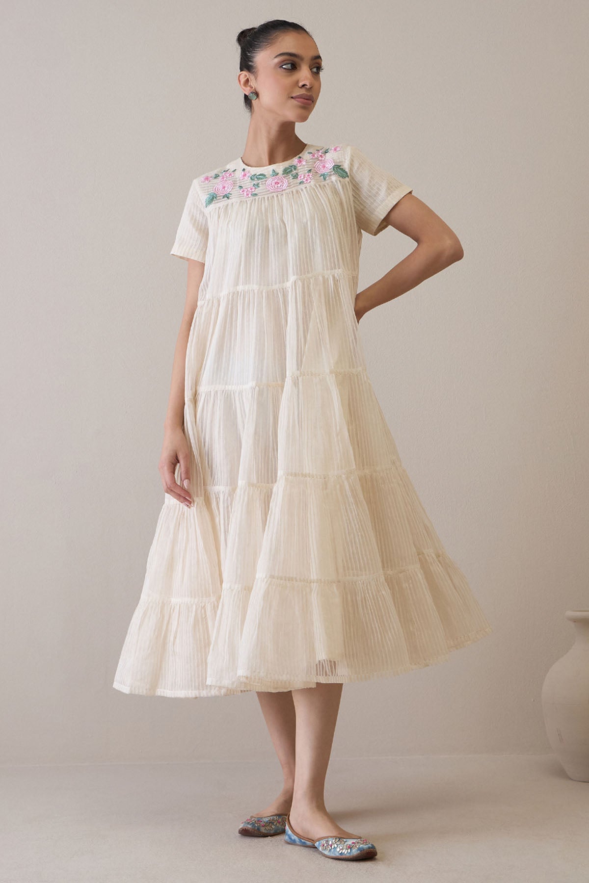 Buy RoohbyRidhimaa Resham Embroidered Ivory Dress only at ScrollnShops