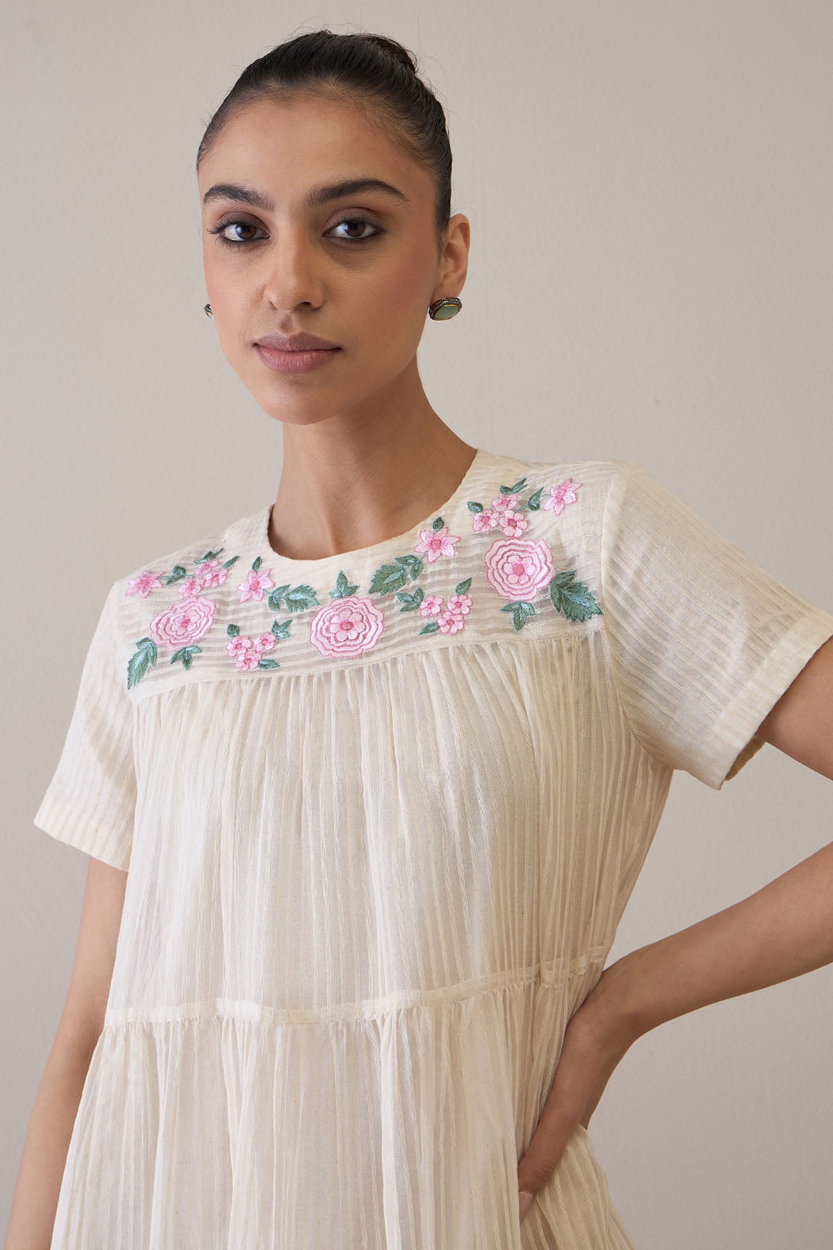 Resham Embroidered Ivory Dress