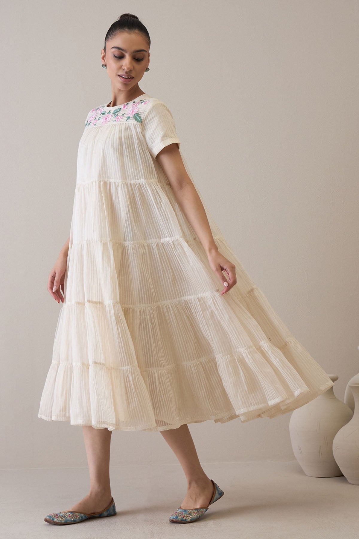 Resham Embroidered Ivory Dress