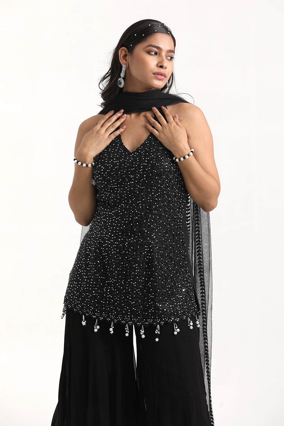 Resham Work Black Sharara Set