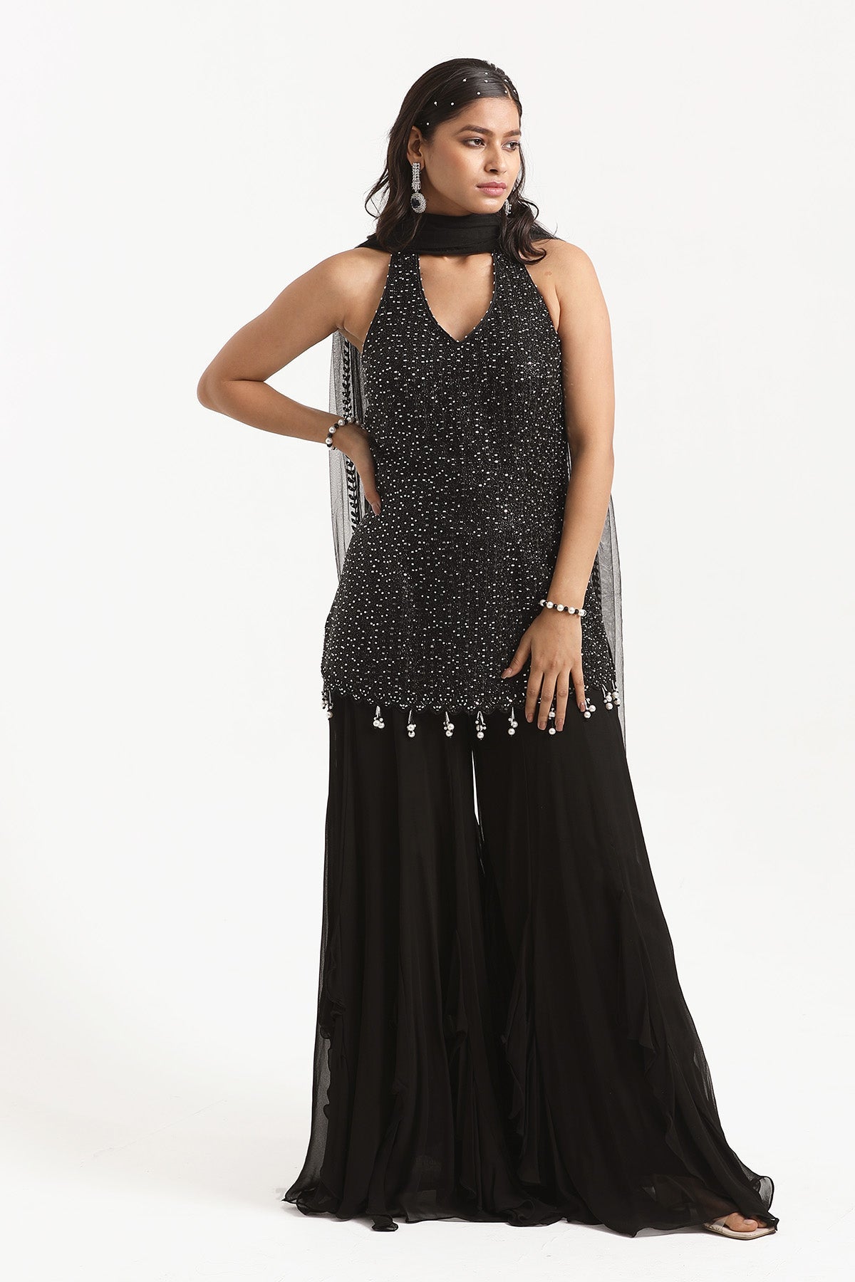 Buy Resham Work Black Sharara Set by Nitisha Kashyapi for women online at ScrollnShops