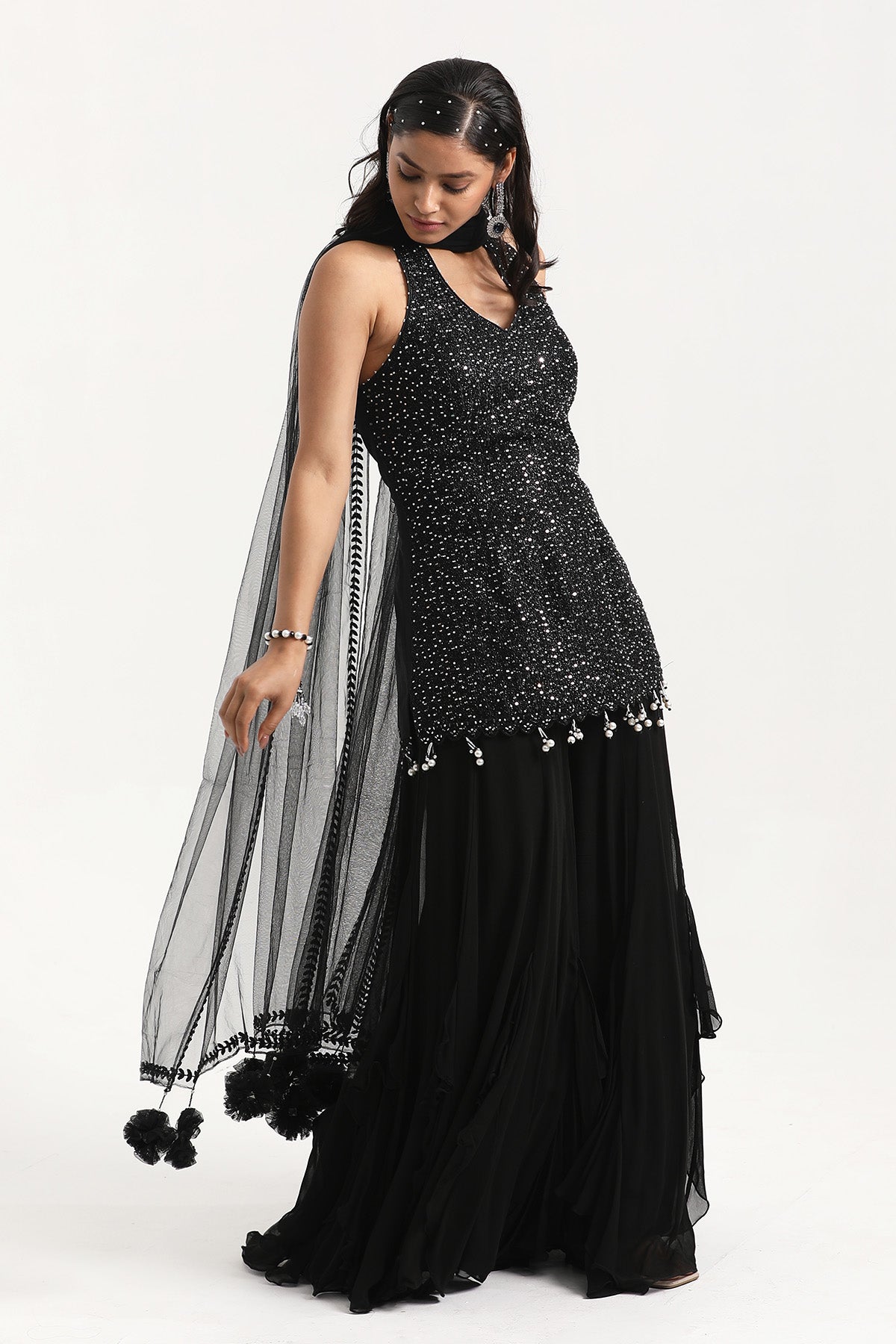Resham Work Black Sharara Set