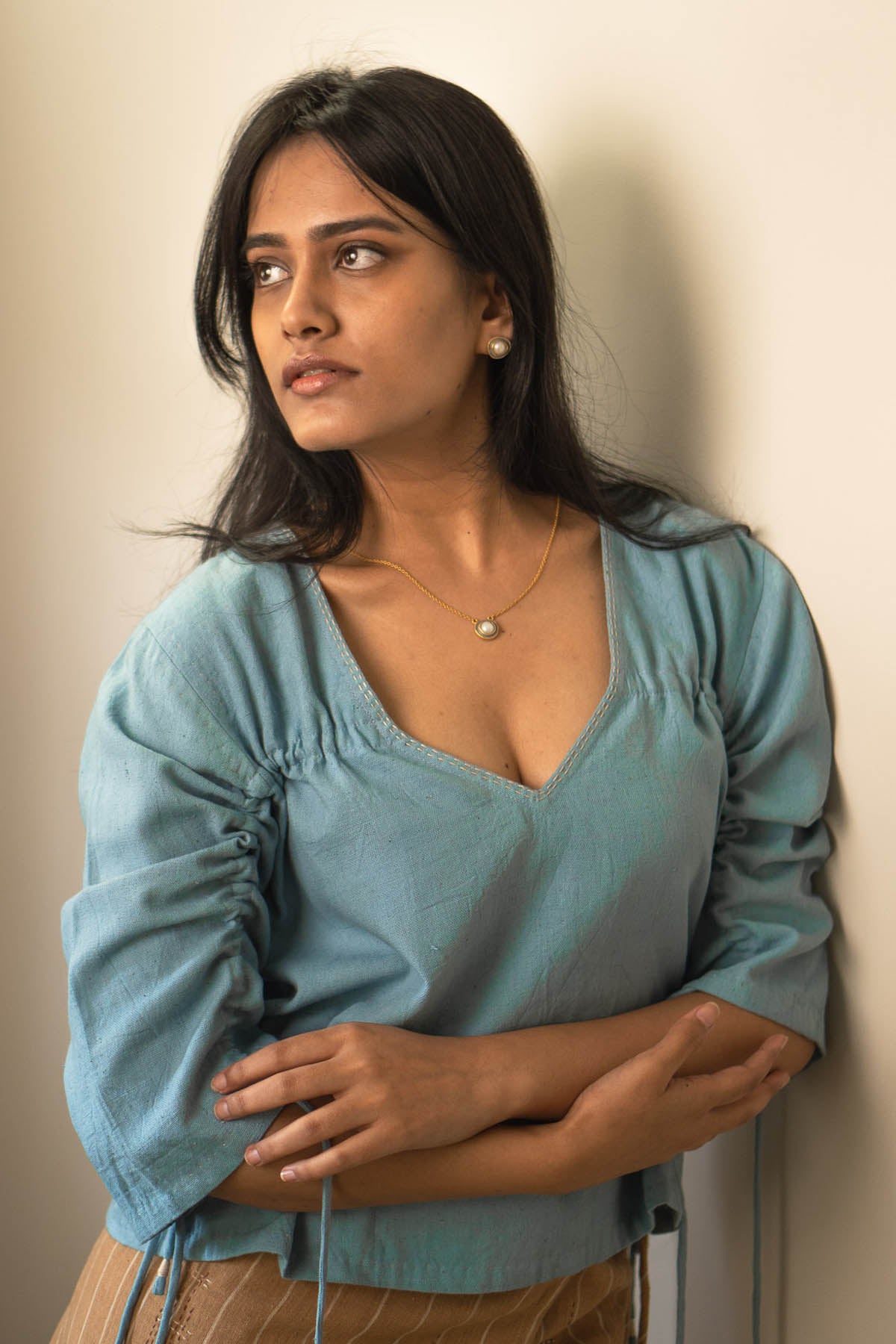 Reversible Cotton Ruched Top