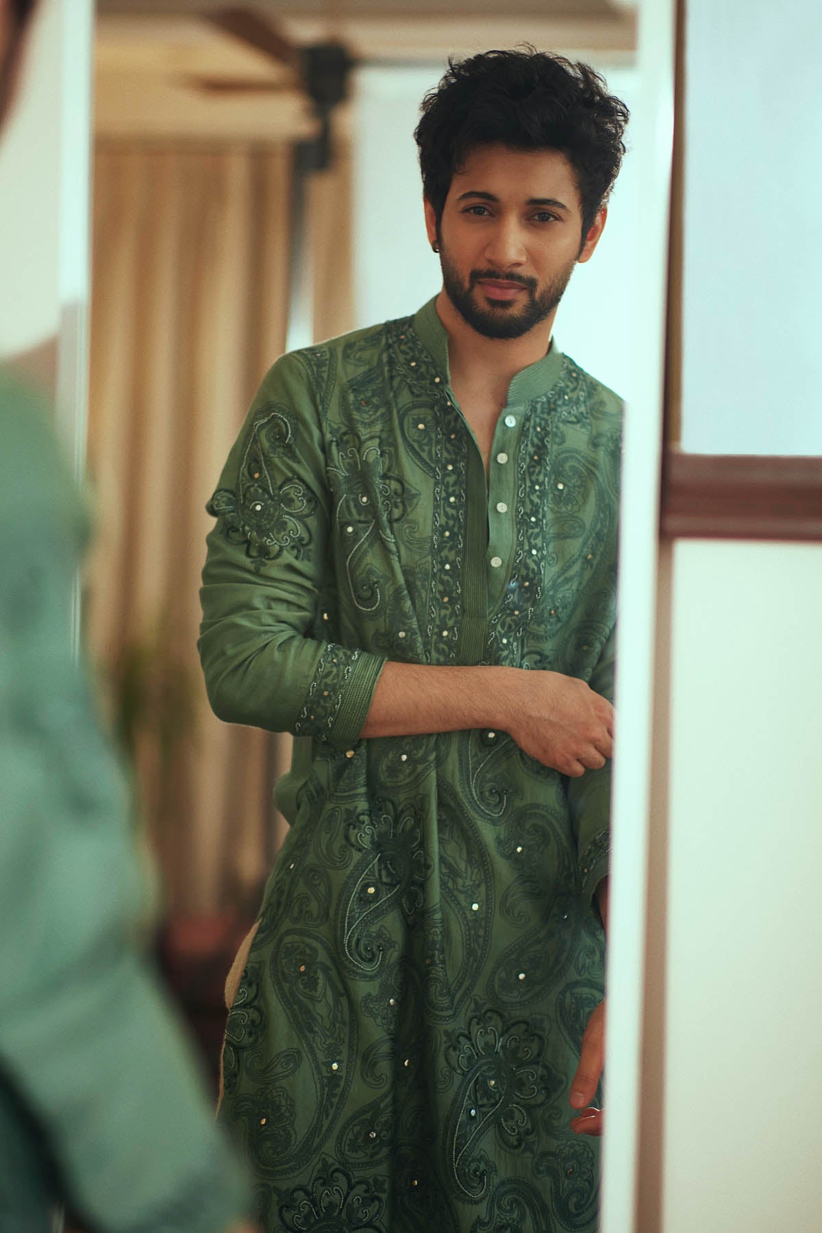 Moss Green Chanderi Paisley Kurta Set