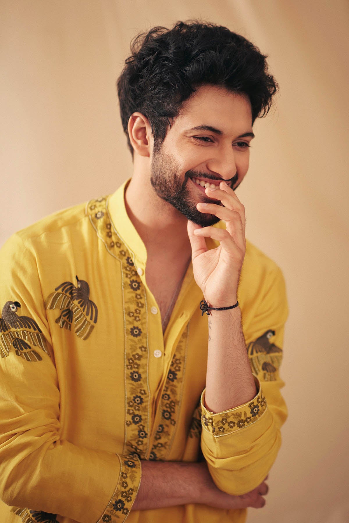 Mustard Parrot Chanderi Kurta Set