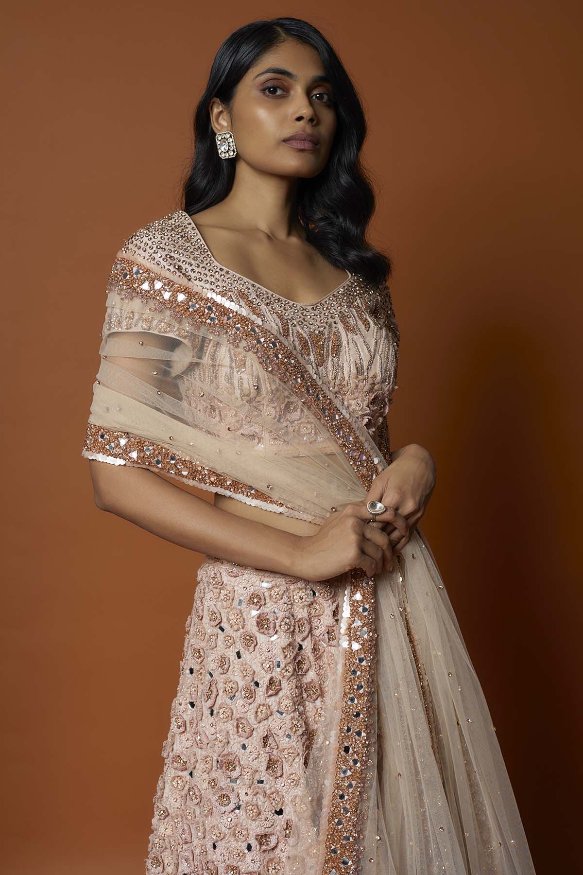 3D Rose Embroidered Lehenga Set