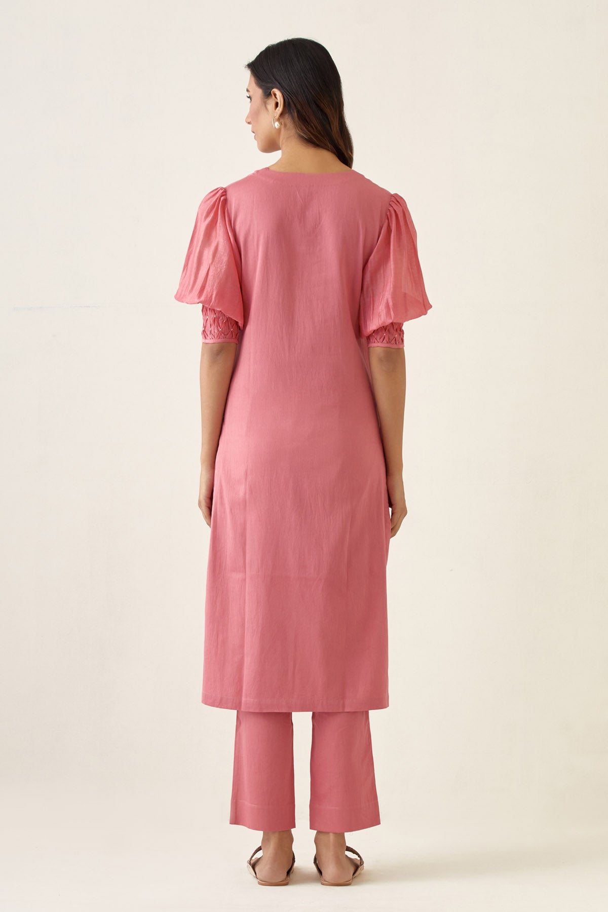 Rose Pink Chanderi Kurta Set