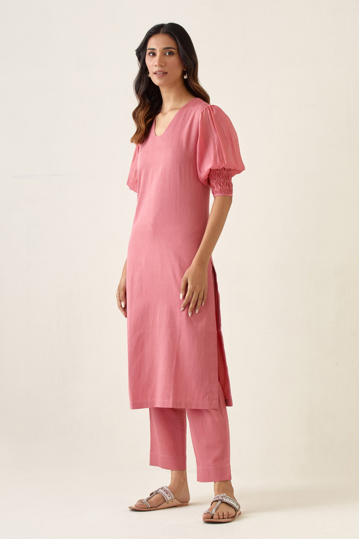 Rose Pink Chanderi Kurta Set
