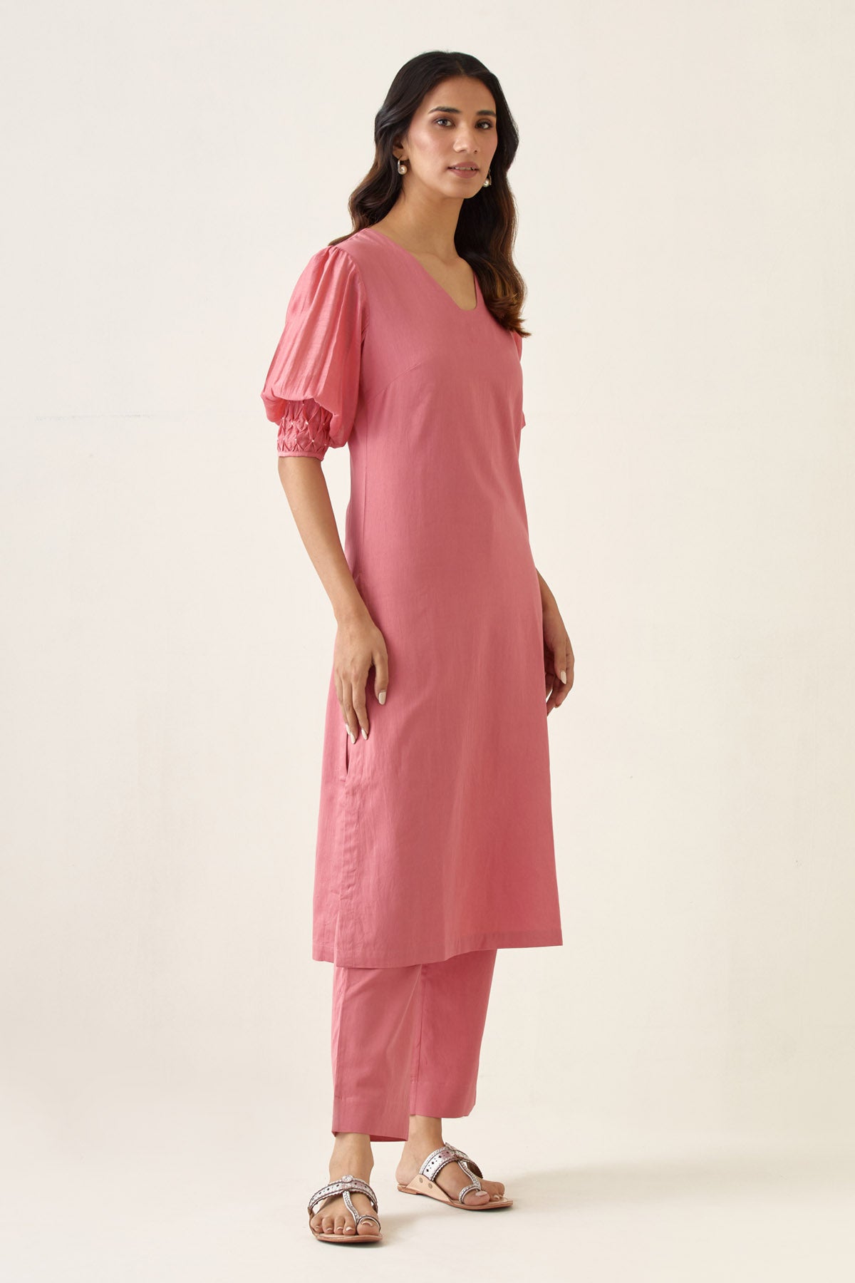 Rose Pink Chanderi Kurta Set