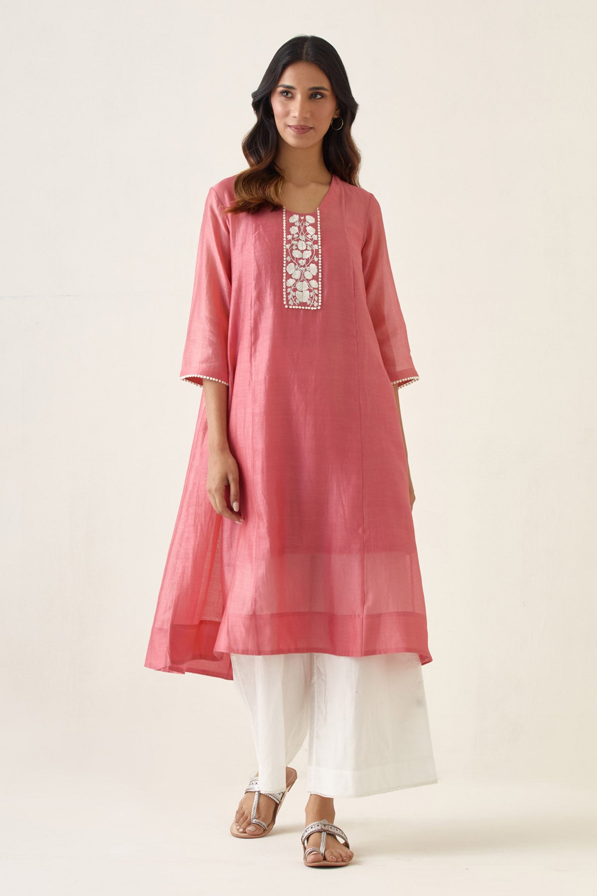 Rose Pink Chanderi Kalidar Set