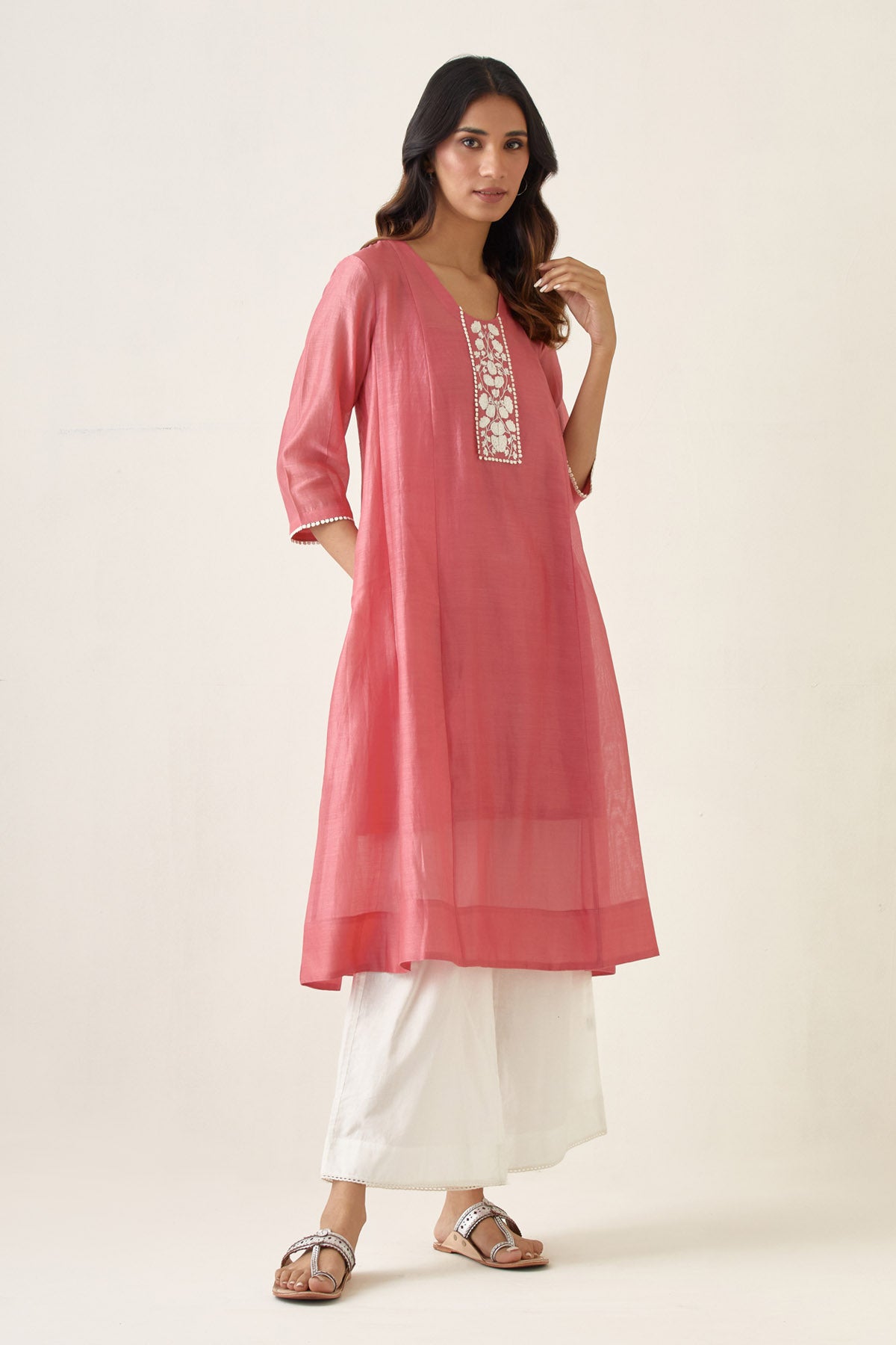 Rose Pink Chanderi Kalidar Set