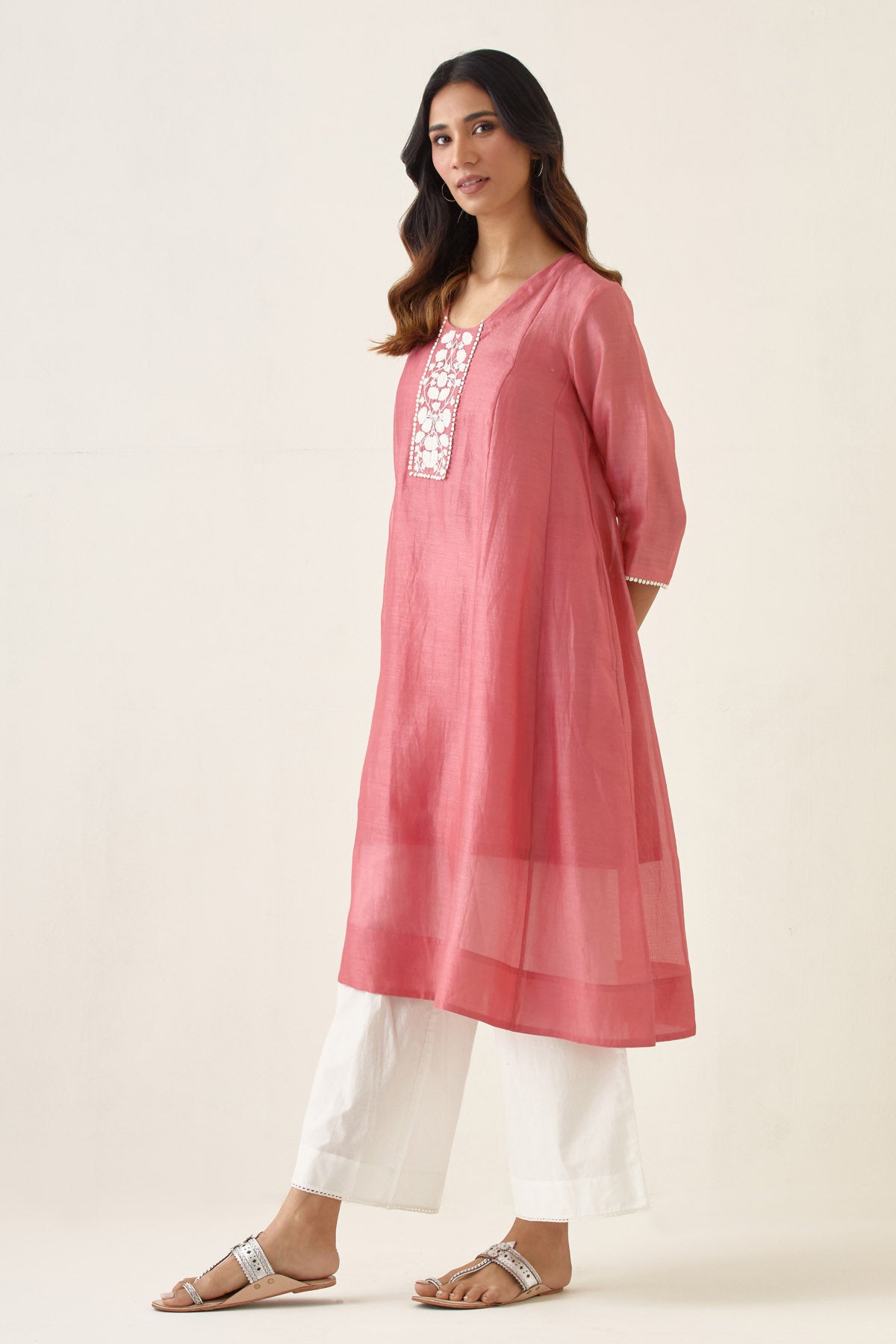 Rose Pink Chanderi Kalidar Set