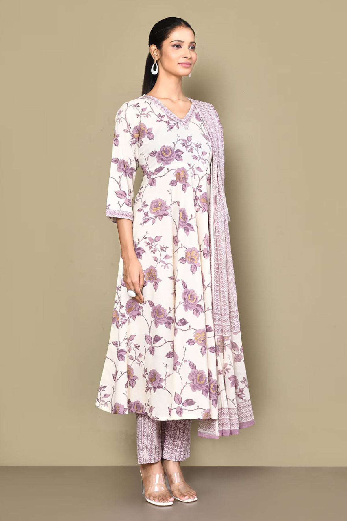 Rose Print Cotton Kurta Set