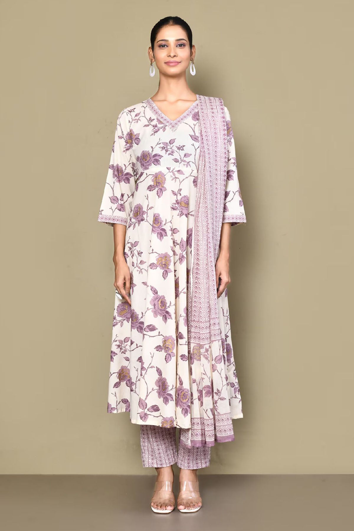 Rose Print Cotton Kurta Set