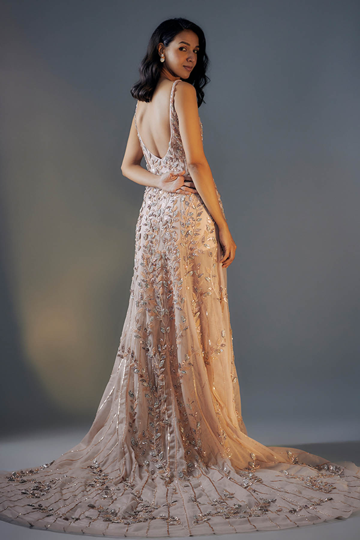 Rose Gold 3D Embroidered Gown