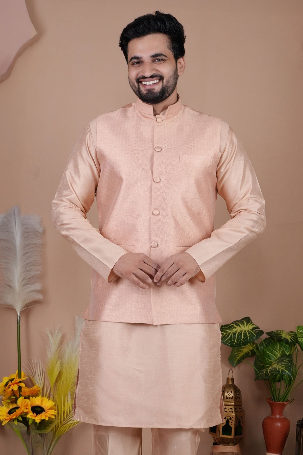 Buy Rose Gold Cotton Bundi Jacket for men by Aastha Fashion online available at scrollnshops
