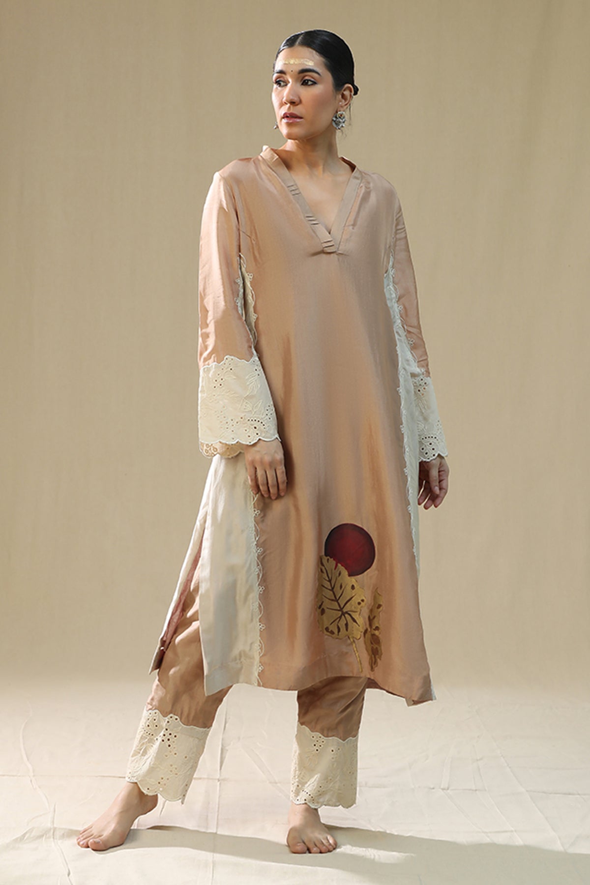Buy Rose Gold Handpainted Kurta Set by Arpita Sulakshana for women online at ScrollnShops