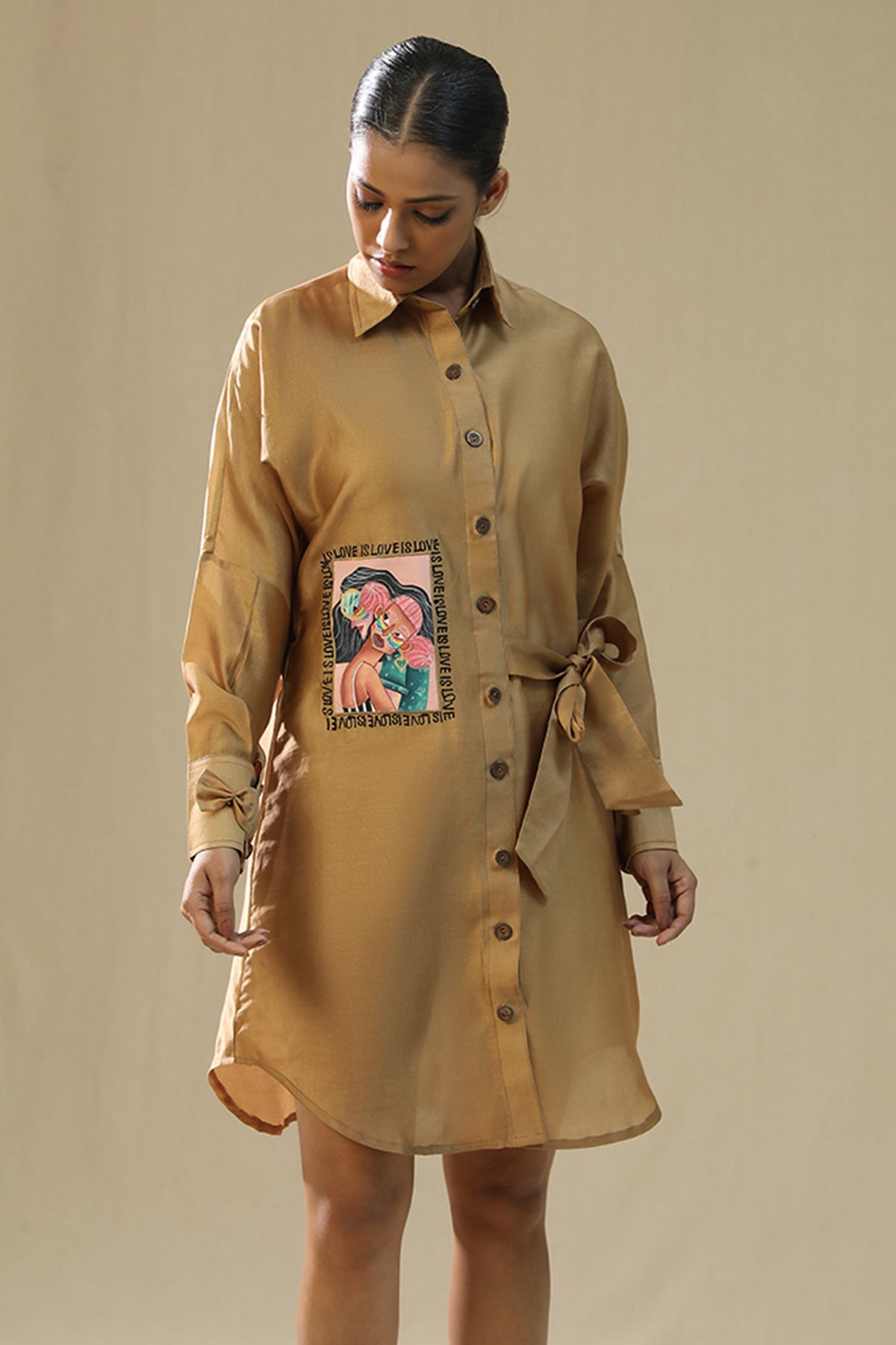 Buy Rose Gold Handpainted Shirt Dress by Arpita Sulakshana Buy Rose Gold Handpainted Shirt Dress by Arpita Sulakshana