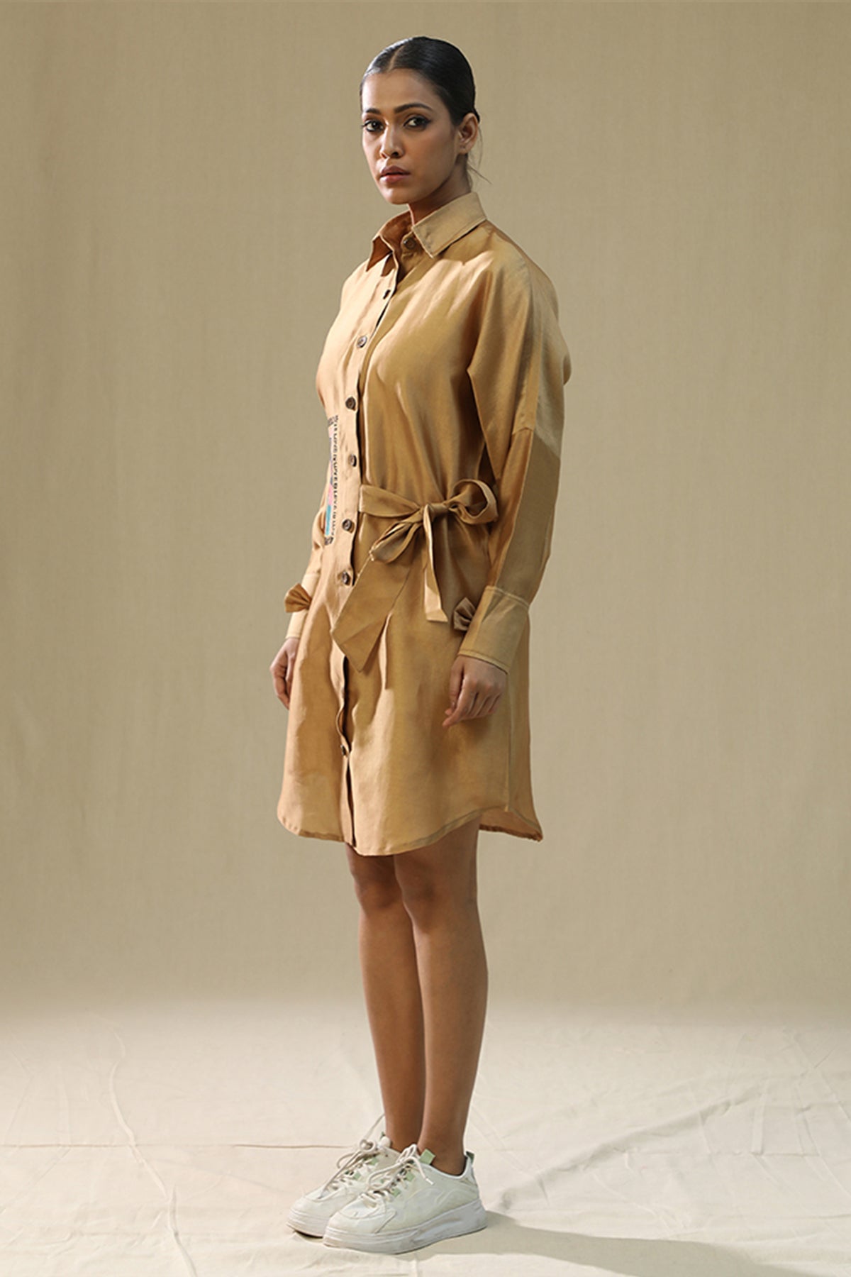 Buy Rose Gold Handpainted Shirt Dress by Arpita Sulakshana Buy Rose Gold Handpainted Shirt Dress by Arpita Sulakshana