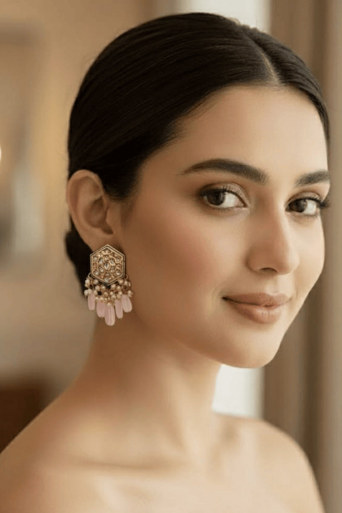 Buy Rose Gold Kundan Stud Earrings for women by Beauty Spot Jewellery online available at scrollnshops