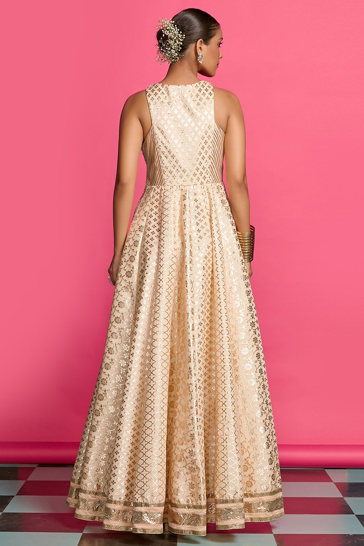 Rose Gold Pearl Anarkali Set