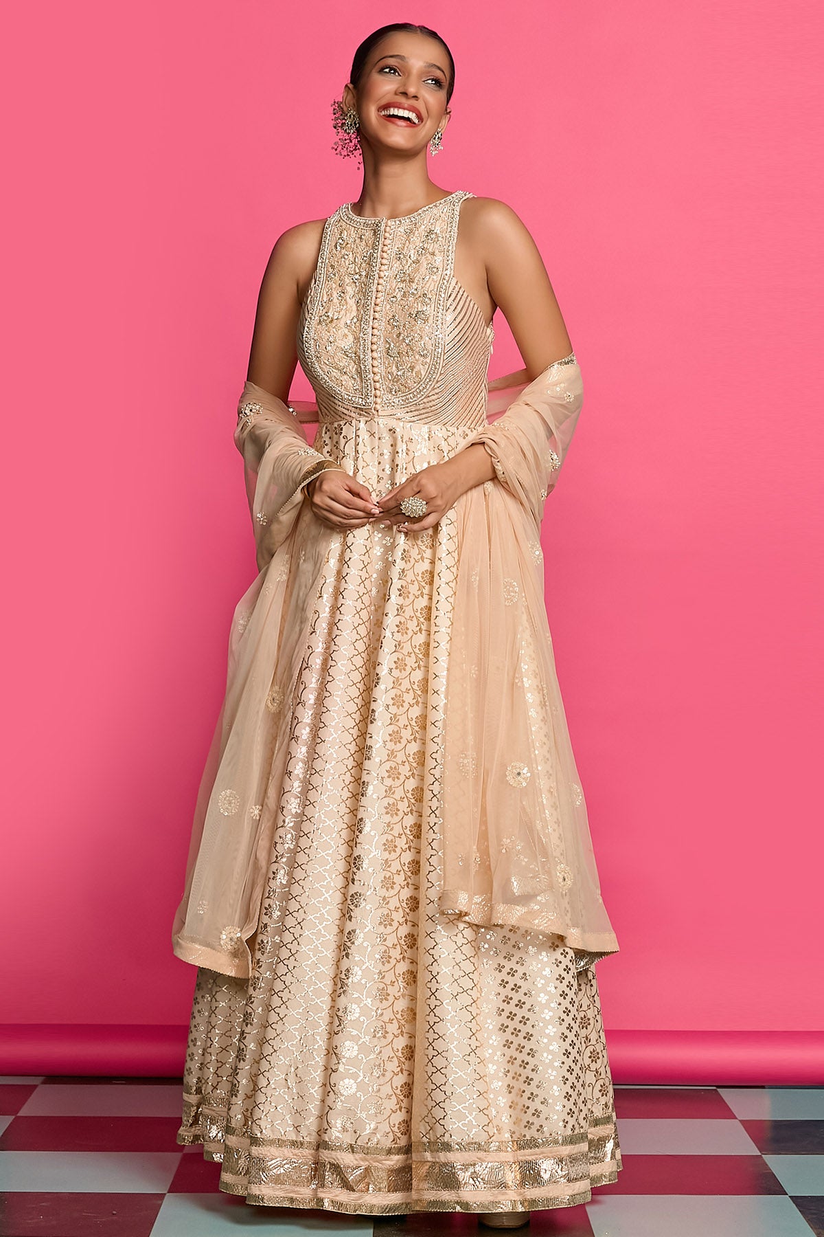 Rose Gold Pearl Anarkali Set