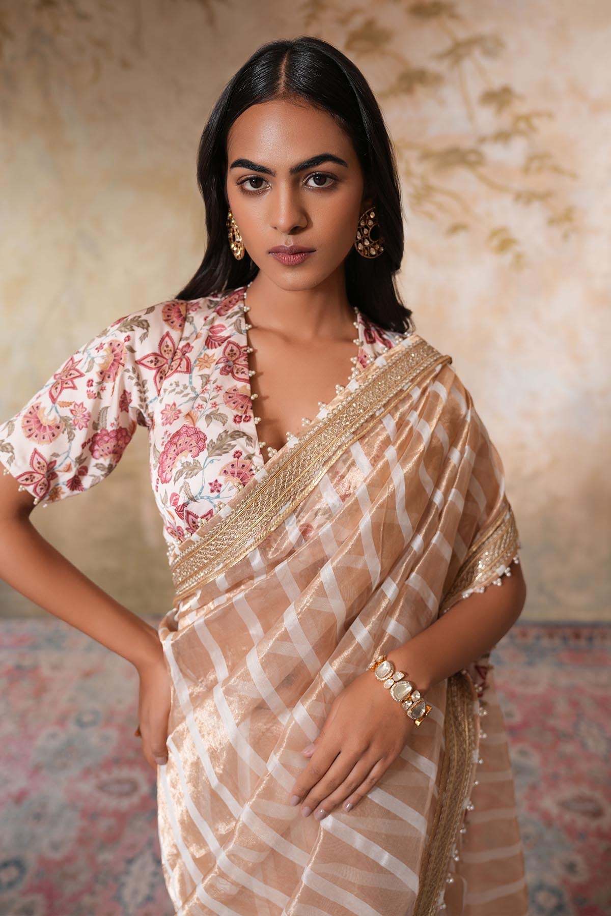 Rose Gold Printed Gota Saree