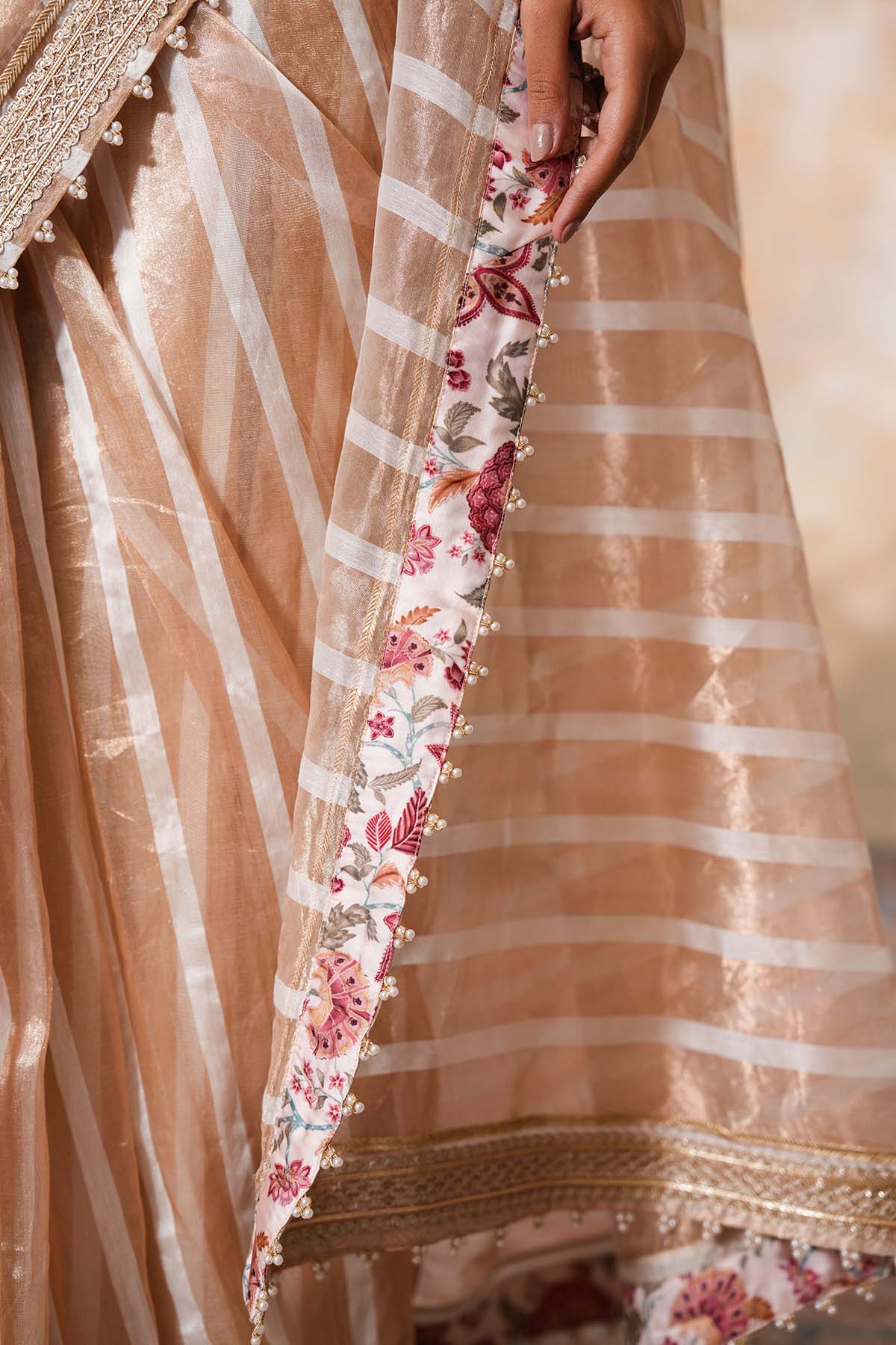 Rose Gold Printed Gota Saree