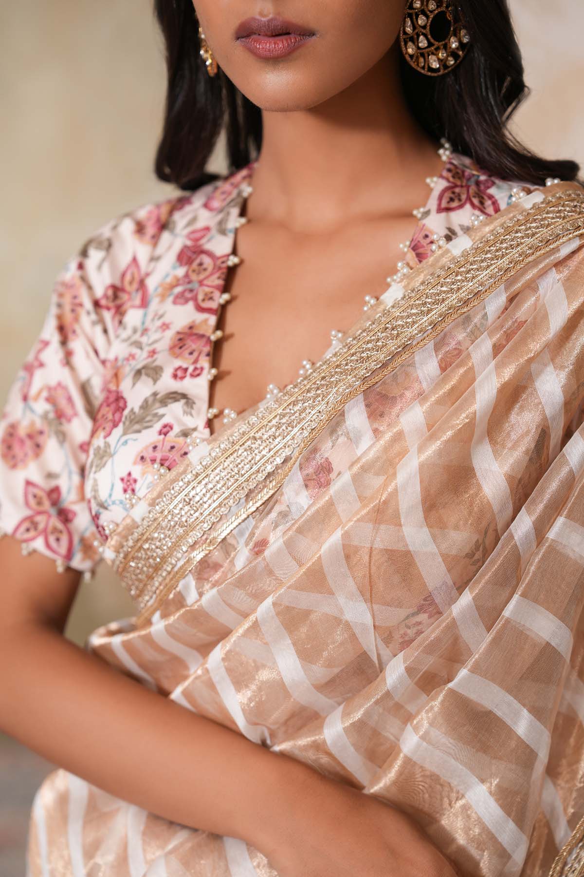 Rose Gold Printed Gota Saree